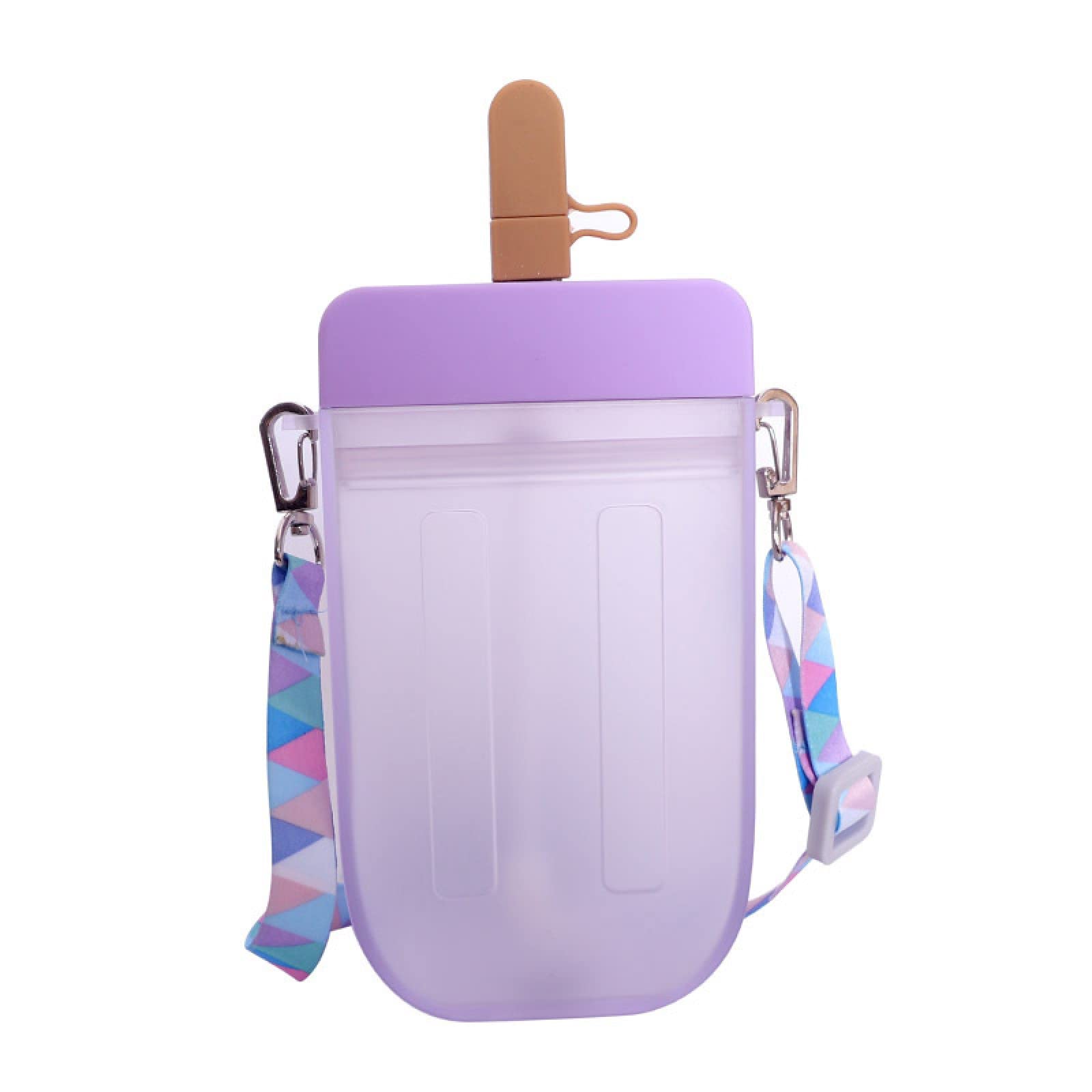 Kawaii Popsicle Water Bottle 300ml - Cute Juice Cup with Strap for Outdoor & School (Purple)