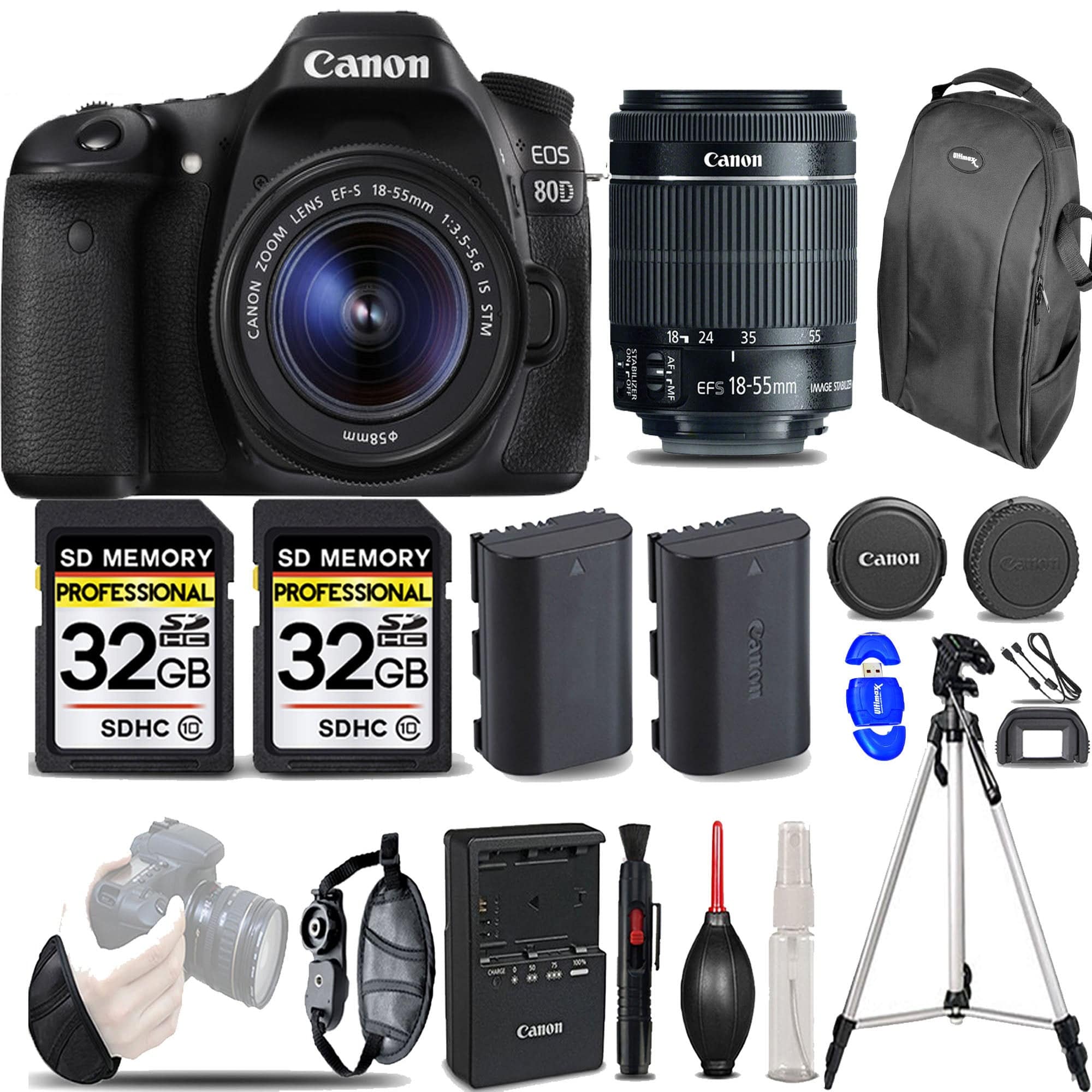 Canon EOS 80D DSLR Camera with 18-55mm STM Lens, Wrist Grip, Extra Battery & 64GB Kit - Perfect for Travel Photography, Vlogging & Professional Shooting