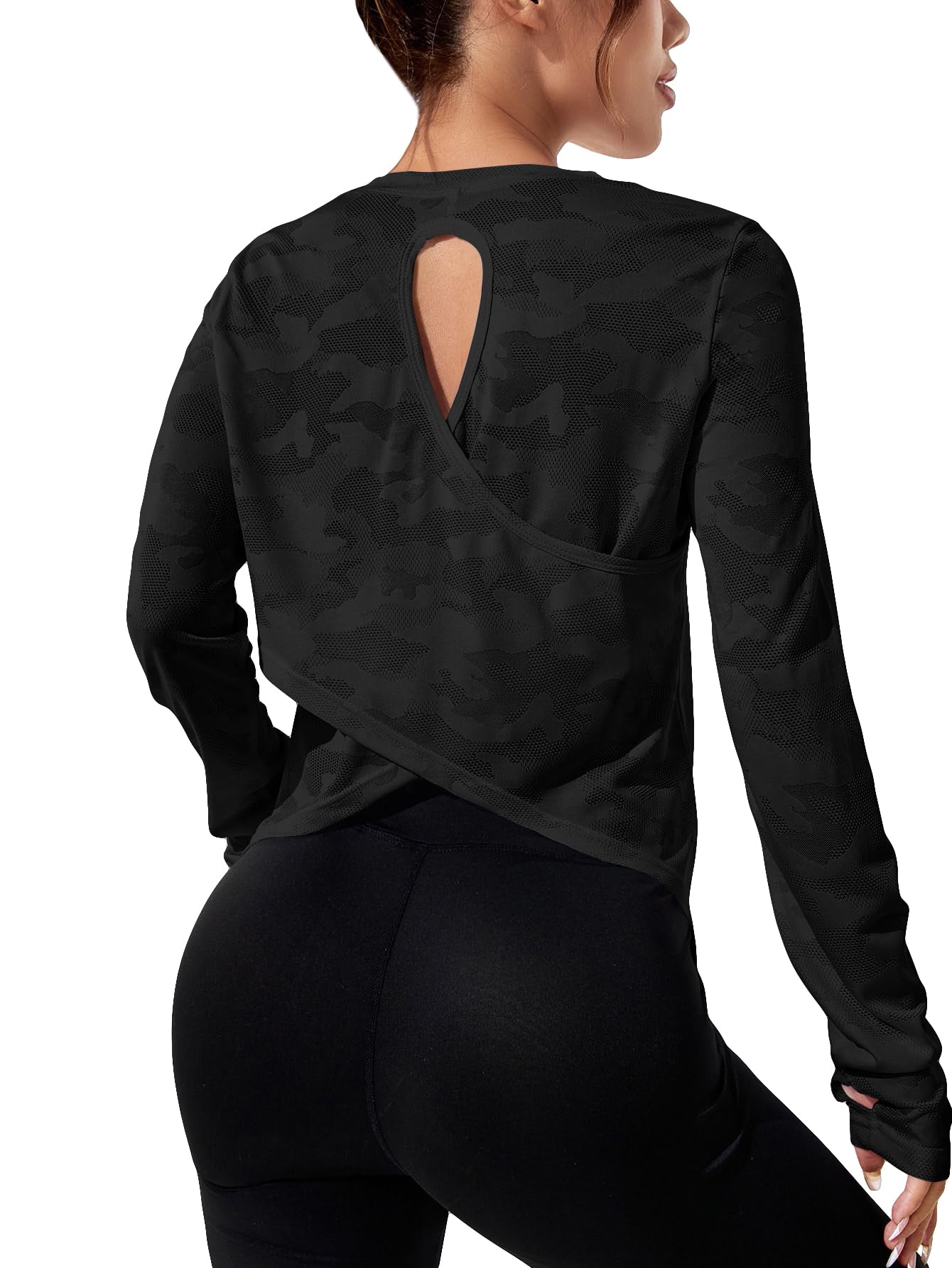 SweatyRocks Women's Lightweight Long Sleeve Workout Shirt - Criss Cross Back Activewear Top for Yoga, Gym & Running - Moisture Wicking Athletic Tee for Women's Fitness & Training