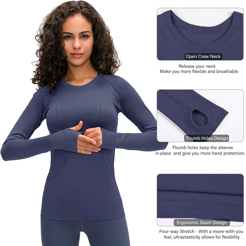 LUYAA Women's Long Sleeve Workout Tops - Breathable Yoga & Gym Athletic Shirt for Women, Slim Fit Exercise Clothing - Perfect for Yoga, Running, Fitness & Casual Wear