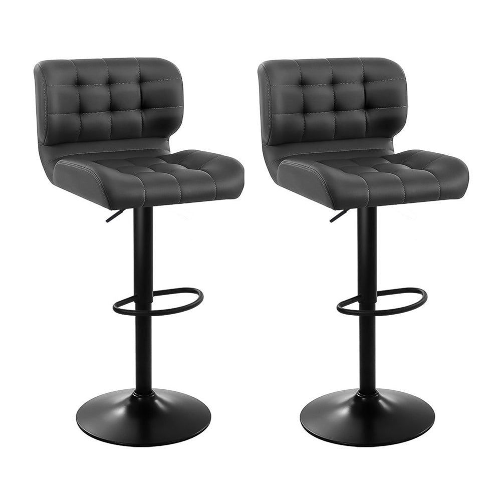 2 Pack Adjustable Height Bar Stools with Gas Lift Mechanism - Grey Leather Padded Seat for Kitchen Island, Home Bar & Breakfast Nook - Modern Counter Stools for Dining & Entertaining