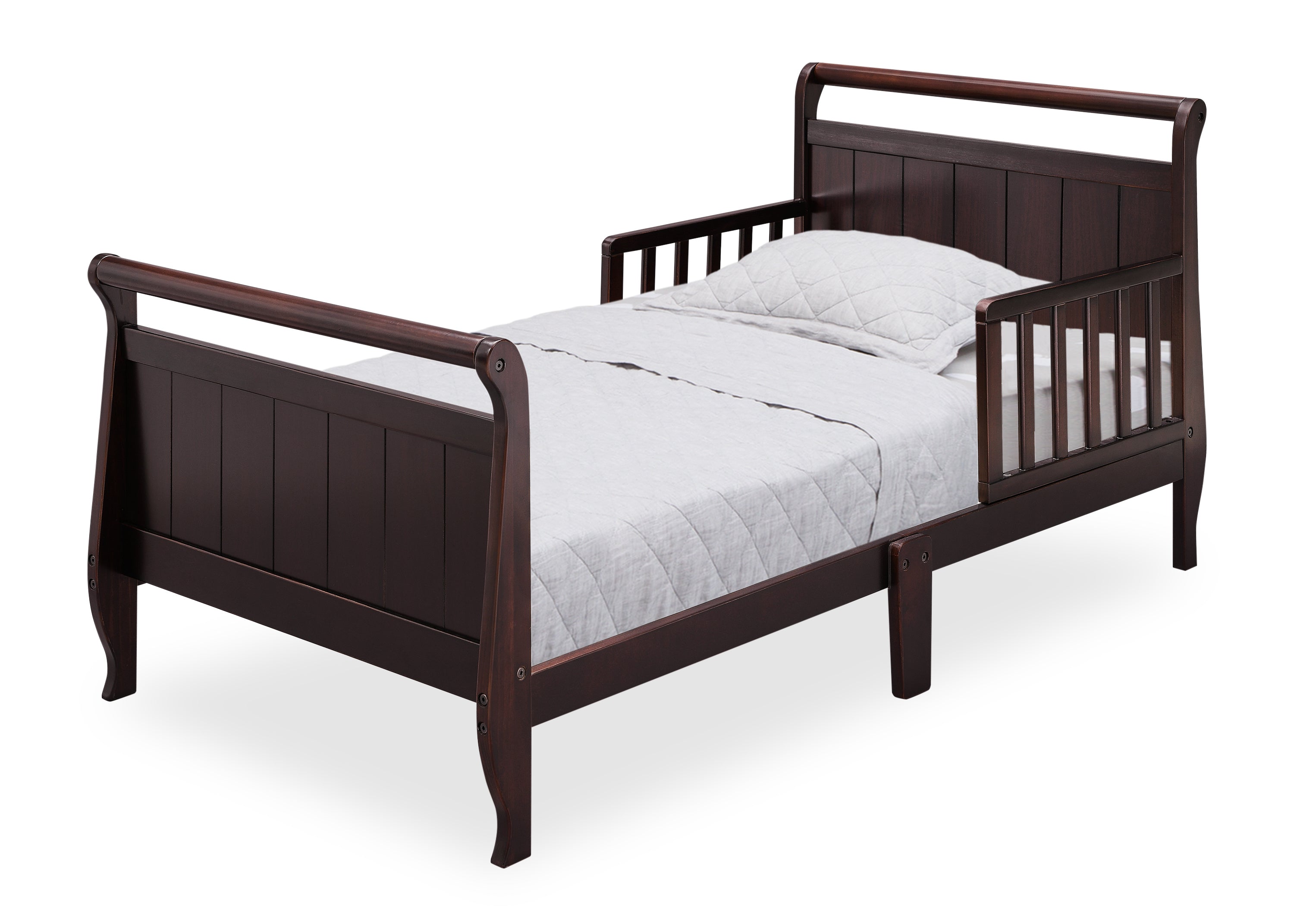 Wooden Sleigh Toddler Bed for Kids - Rustic Nursery Furniture for Boys & Girls - Perfect for Bedrooms, Daycare Centers, and Cozy Sleep Spaces