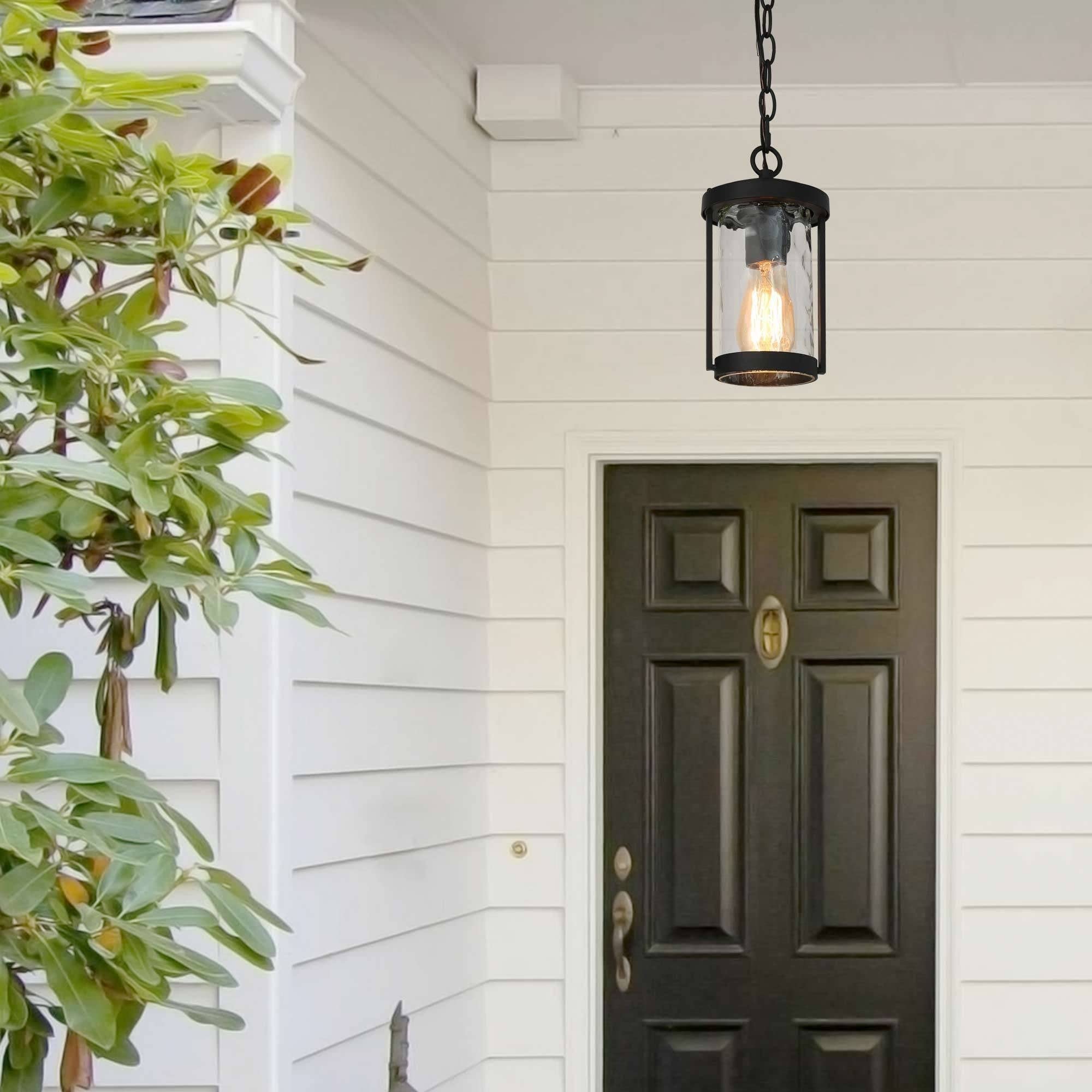 Modern Black Water Ripple Glass Shade Outdoor Patio Pendant Light - 5.5