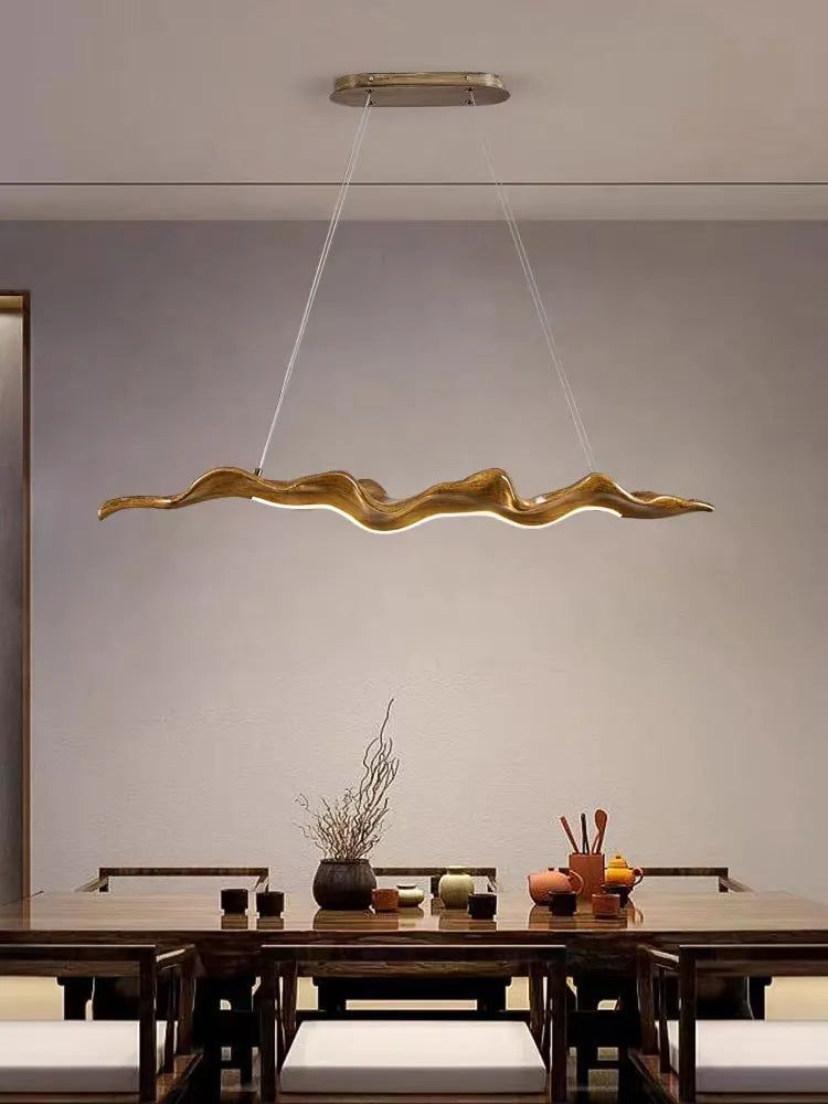Vintage Resin Wood Leaf Pendant Lights - Handcrafted Boho Chandelier for Dining Room, Bedroom & Living Room Decor - Natural Leaf Design Ceiling Lighting Fixture for Home, Cafe and Restaurant Interior Design