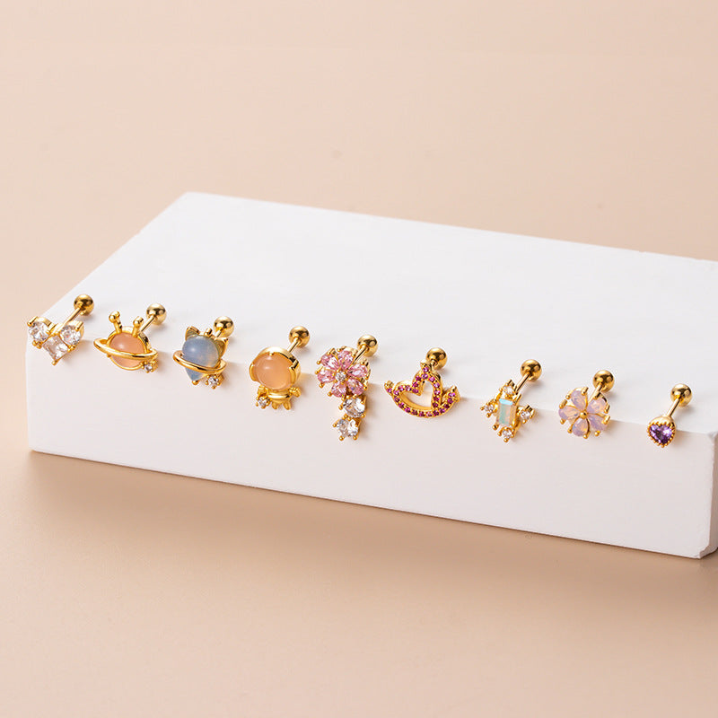 20G Cartilage Heart Stud Earrings - Floral Tragus & Conch Dangle Piercing Jewelry | Perfect for Daily Wear, Parties & Special Occasions