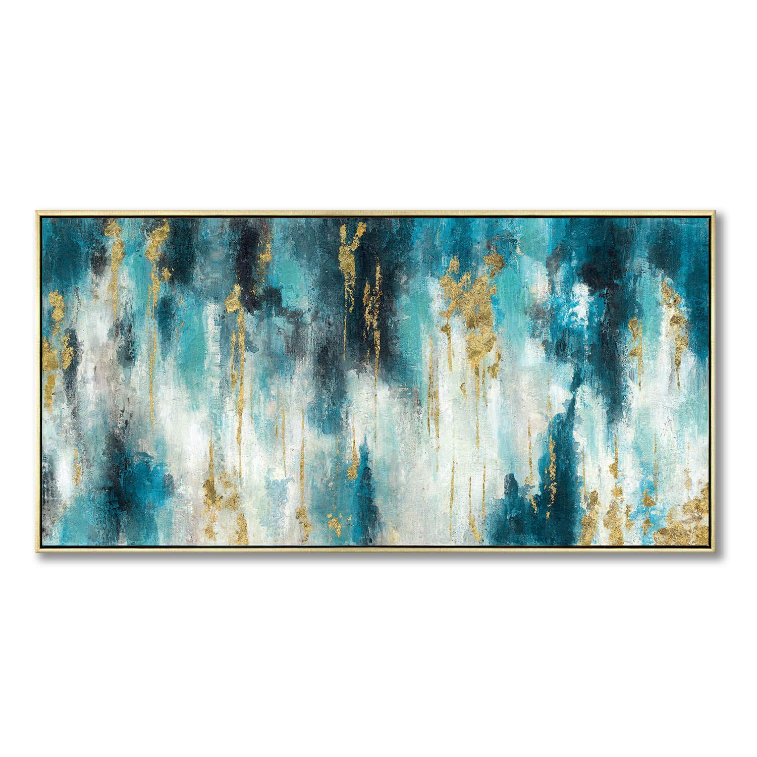 Hand-Painted Turquoise Abstract Canvas Wall Art - Modern Navy Blue Teal Framed Painting (48x24 Inch) for Living Room, Bedroom & Office Decor | Contemporary Home & Office Wall Decor