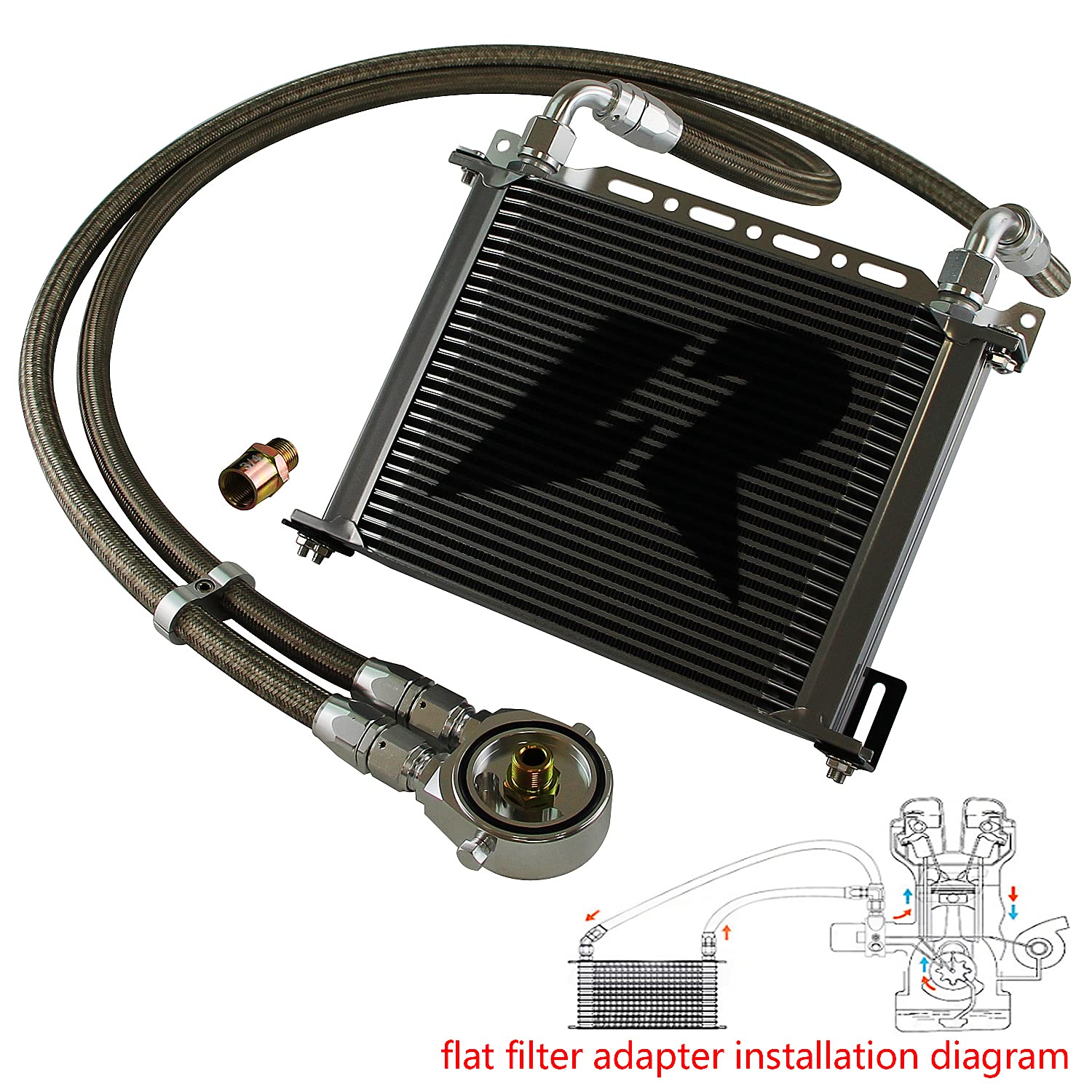 Universal AN10 30 Row Aluminum Oil Cooler Kit - Silver Engine & Transmission Adapter for High-Performance Cars, Trucks & Racing Vehicles - Perfect for Cooling System Upgrades & Performance Tuning