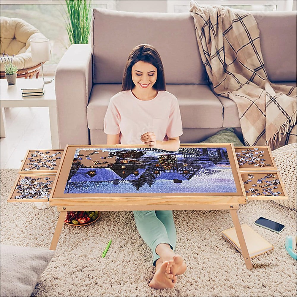 1500 Piece Puzzle Board - 70cm x 90cm Wooden Jigsaw Puzzle Table with Adjustable Legs for Adults & Kids - Perfect for Family Game Night, Home Decor, and Educational Activities