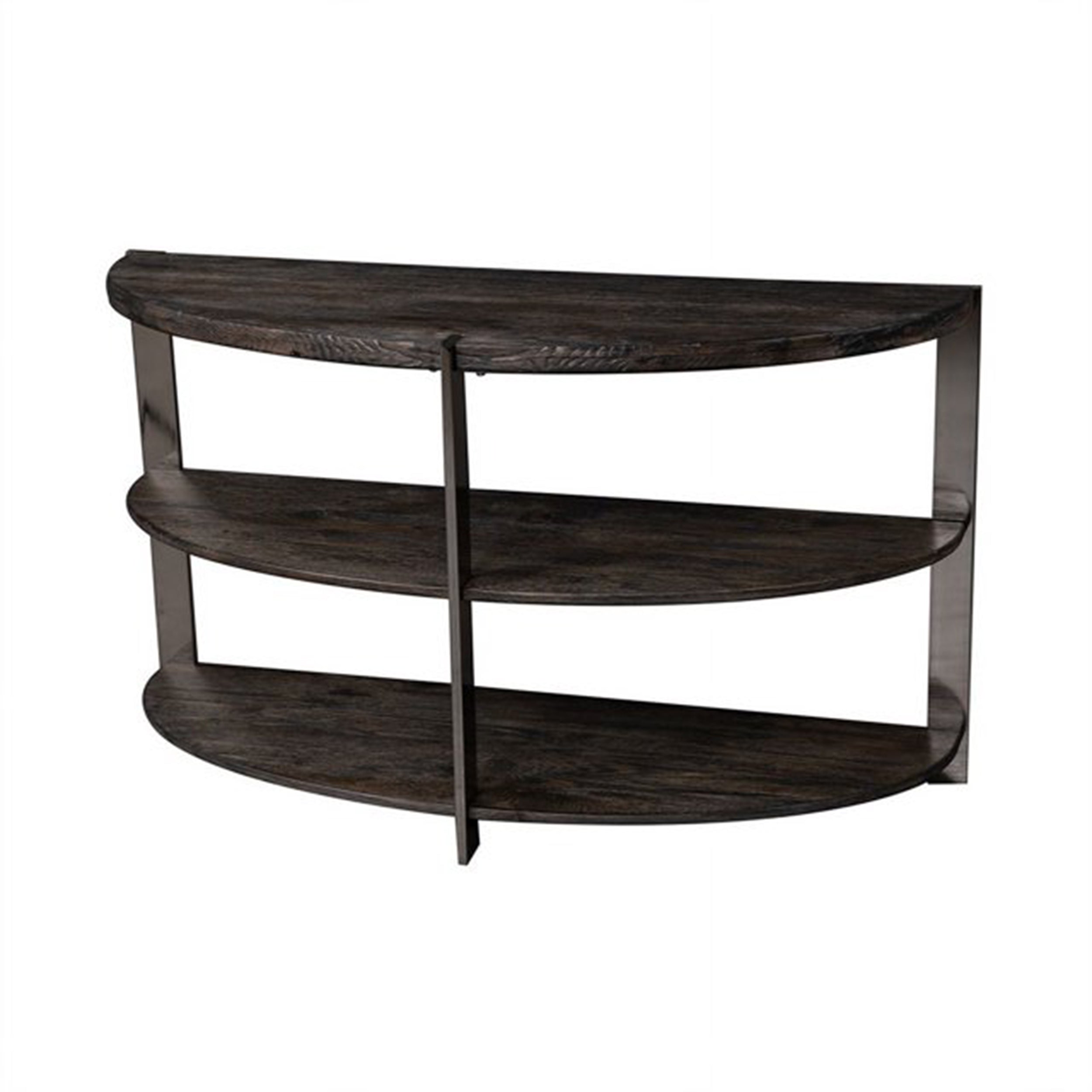 Roundhill Furniture Kalne Half Moon Console Table with 2 Open Shelves - Charcoal Gray & Chrome Plated Metal | Entryway, Living Room, Hallway Decor