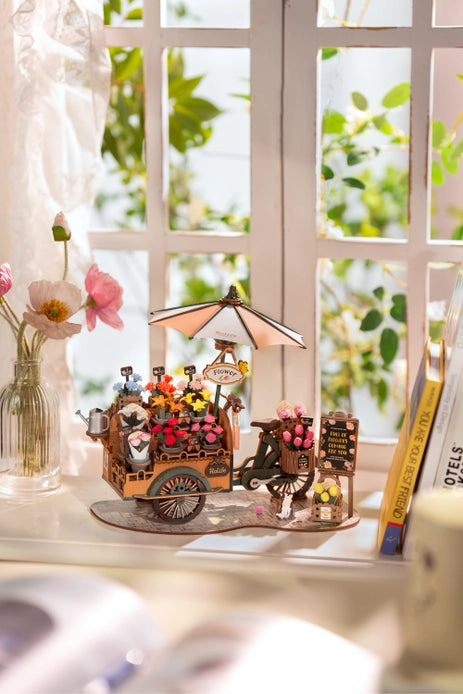 3D Wooden Puzzle Blossom Cart - DIY Wooden Model Kit for Adults & Teens - Creative Home Decor & Gift Idea for Puzzle Lovers - Perfect for Relaxation, Stress Relief & Family Bonding Activities