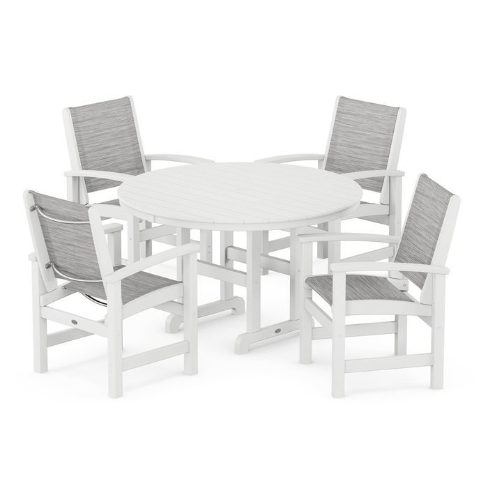 POLYWOOD Coastal 5-Piece Round Farmhouse Dining Set - Outdoor Patio Furniture for Backyard, Poolside & Beach House Dining