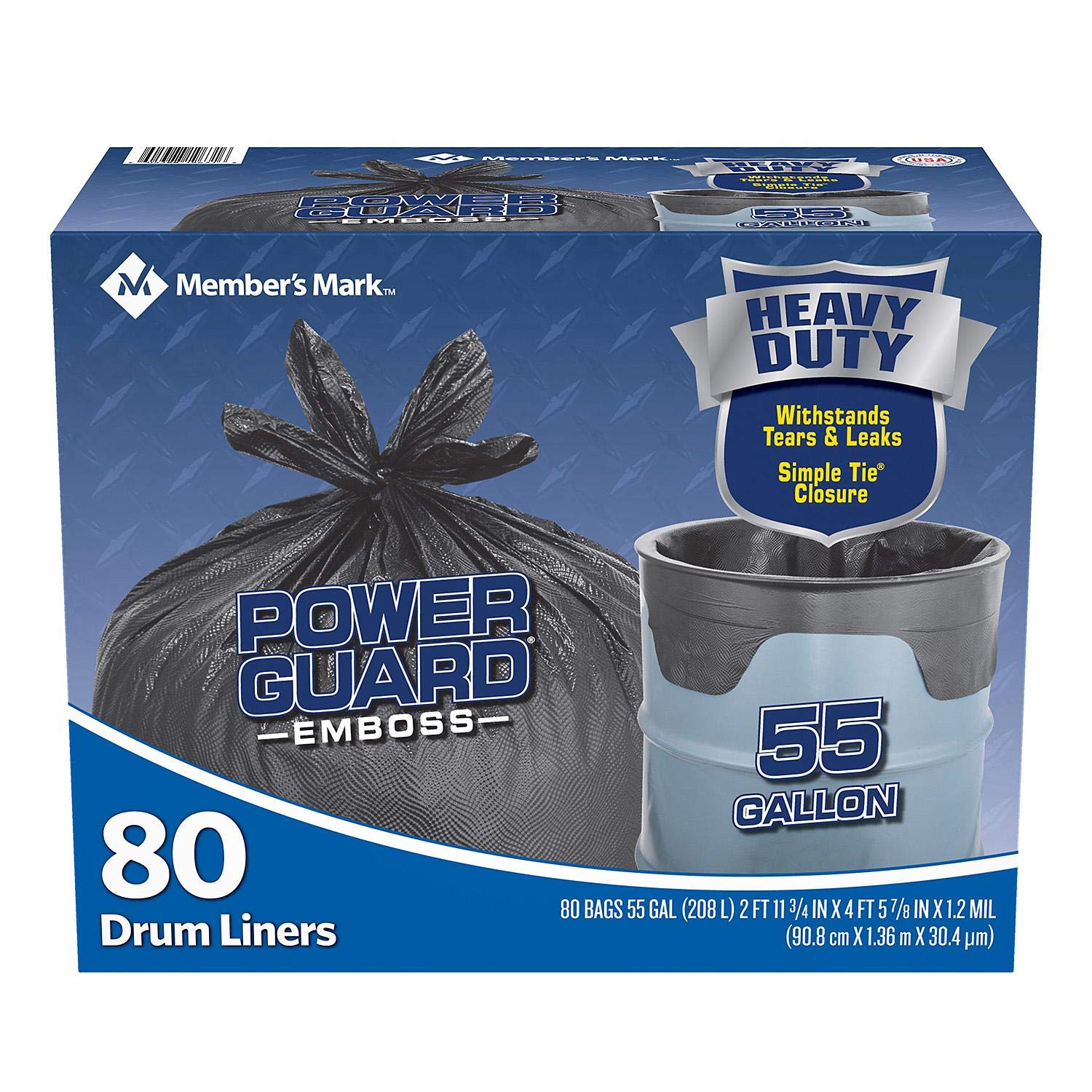 Member's Mark Simple Tie Drum Liner - 55 Gallon - 80 Count (4 Pack) Heavy Duty Trash Bags for Commercial & Home Use - Perfect for Offices, Restaurants, and Large Events