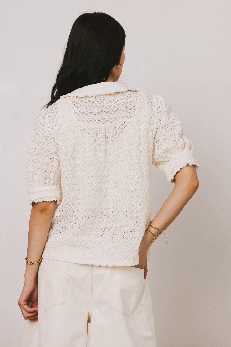 Lyla Collared Lace Top in Ivory - Elegant Women's Blouse for Casual & Party Wear | Perfect for Dates, Office & Special Occasions