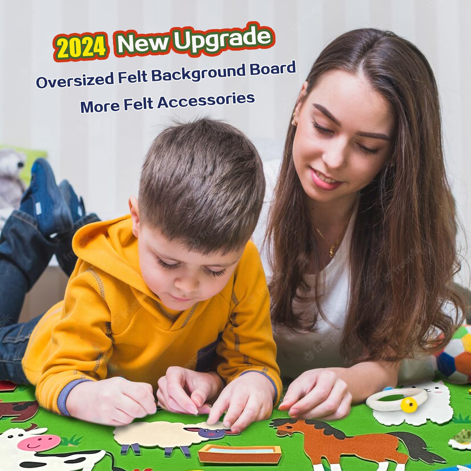 Farm Animals Felt Board Play Set - 61 Pcs Farmhouse Themed Wall Hanging Kit for Kids | Toddler Birthday Gift & Storytelling Activity