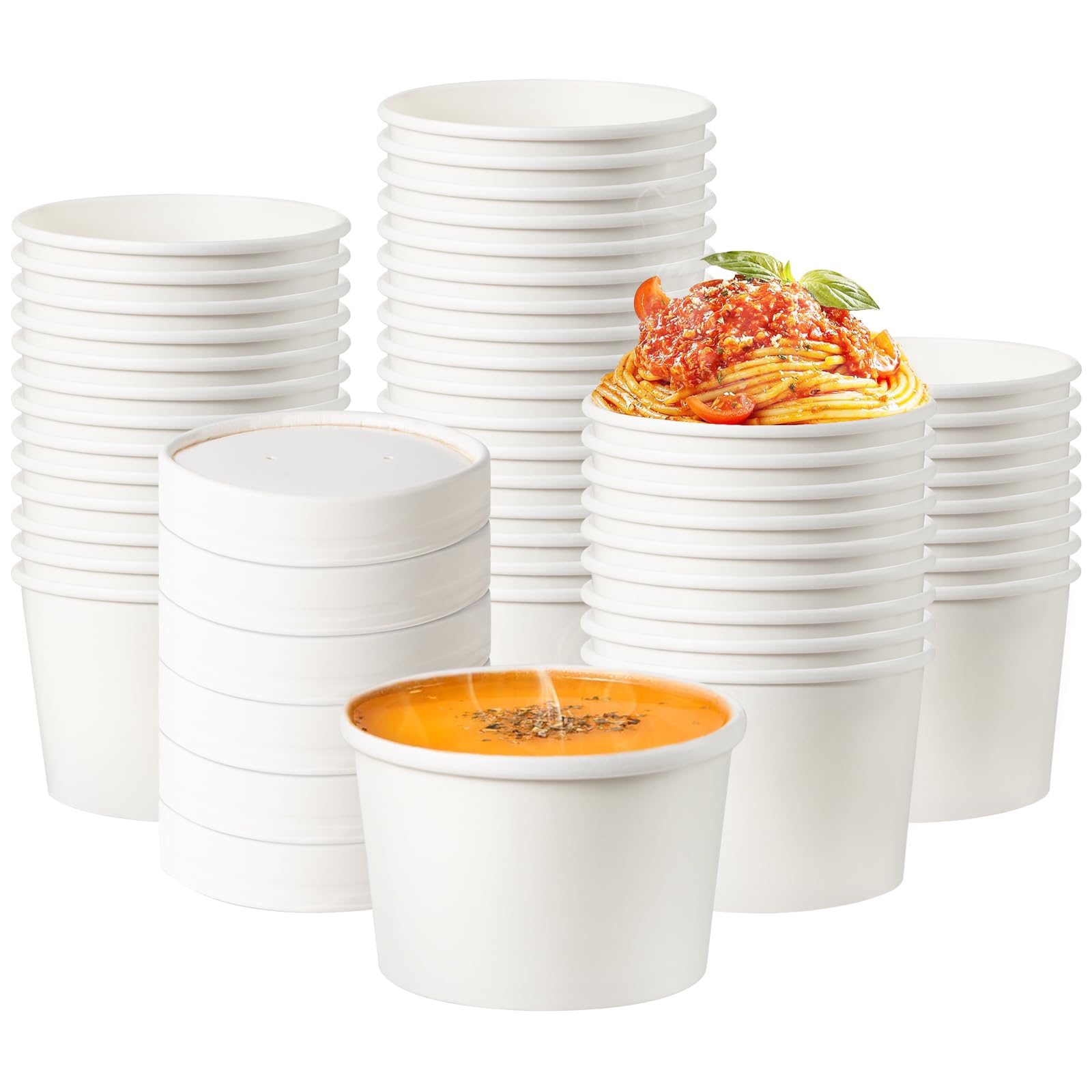 250 Pack 8 oz White Disposable Paper Soup Containers with Lids - Leakproof Hot/Cold Food Storage for Restaurants, Takeout, Meal Prep, Ice Cream, Salads, Stews & Frozen Yogurt - Perfect for Catering, Food Trucks & Home Use
