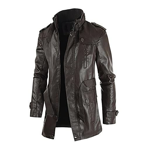 Homisy Vintage Motorcycle Leather Jacket for Men - Stand Collar, 4-Pocket Regular Fit Button Down Coat | Perfect for Biker Rides, Casual Outfits & Retro Fashion Style