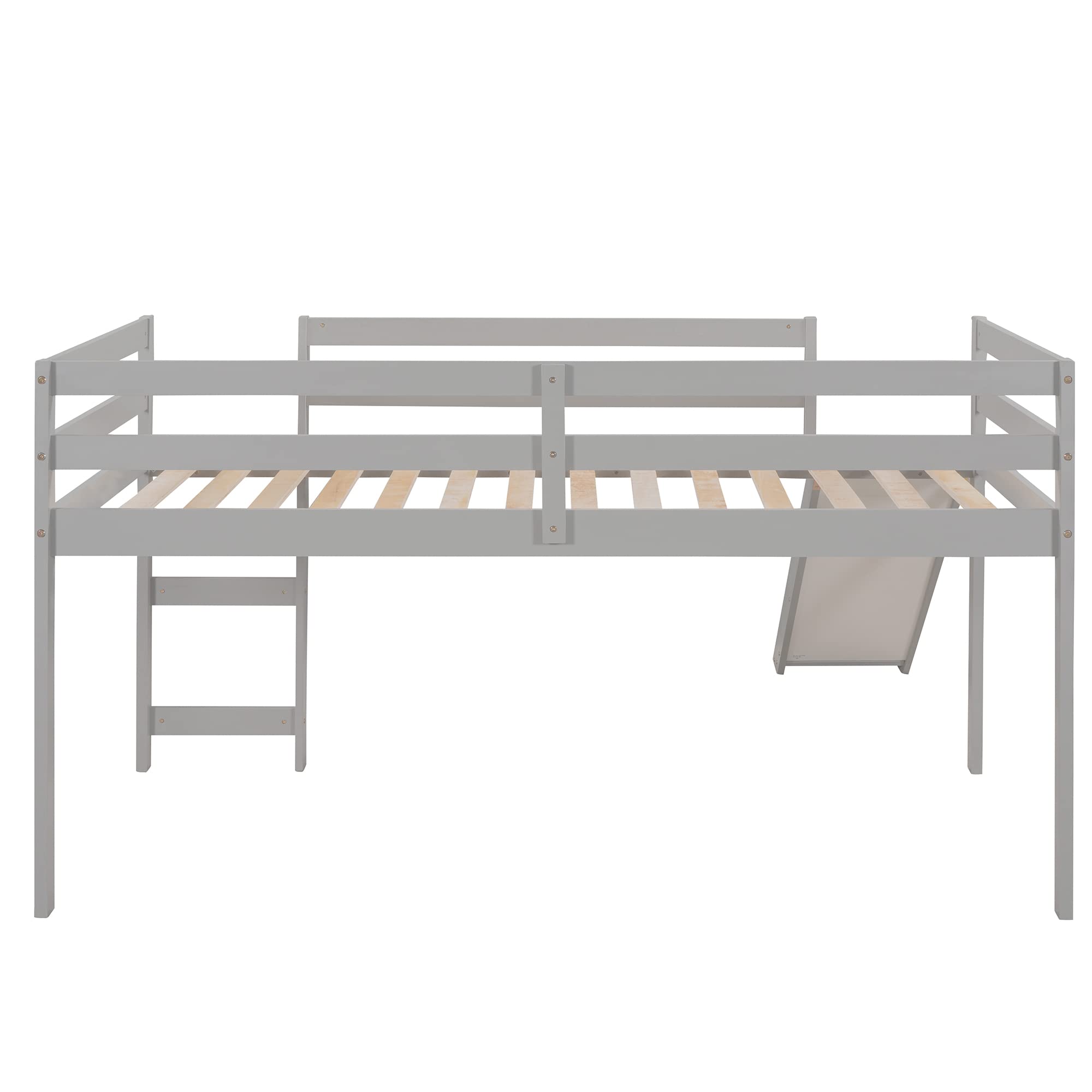 JULYFOX Twin Loft Bed with Slide for Kids - Solid Pine Wood Bunk Bed Frame with Ladder, Headboard & Guard Rails - No Box Spring Needed - Ideal for Small Spaces, Teens & Junior Kids (Gray) - Perfect for Bedrooms, Playrooms & Dorm Rooms