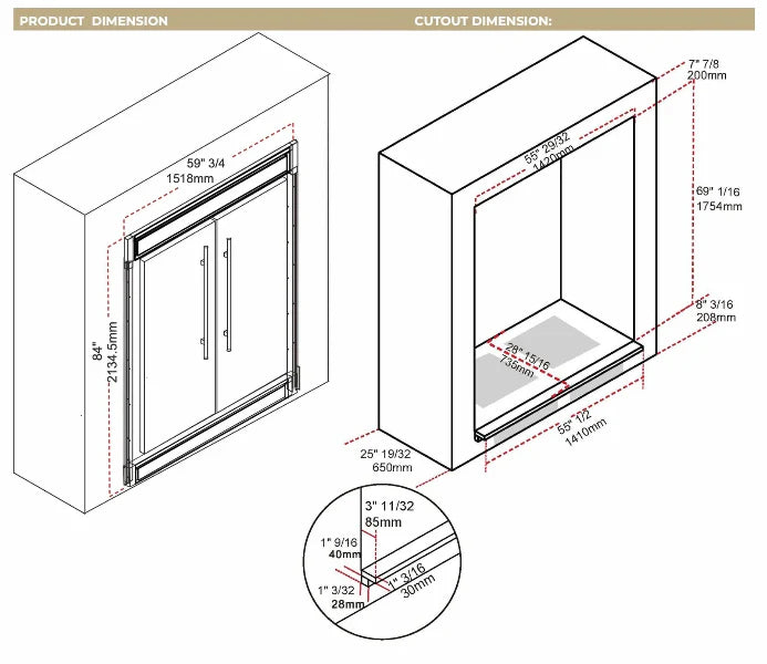 60 Inch Refrigerator Freezer Combo by FORNO - Energy Efficient Stainless Steel French Door Fridge for Large Kitchen & Open Floor Plan Homes