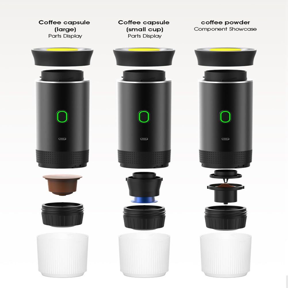 Esprova Portable Espresso Machine - Travel Coffee Maker for Camping, Office & Home Use - Compatible with All Coffee Powders - Makes 5 Hot or 100 Cold Espresso Shots - Compact & Lightweight (Black)