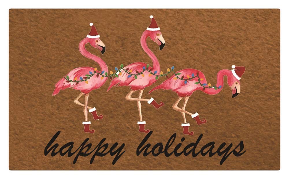 Flamingo Christmas Door Mat - Non-Slip Holiday Welcome Mat for Indoor/Outdoor Use - Perfect for Front Door, Bathroom, or Patio - Festive Pink & Red Decor