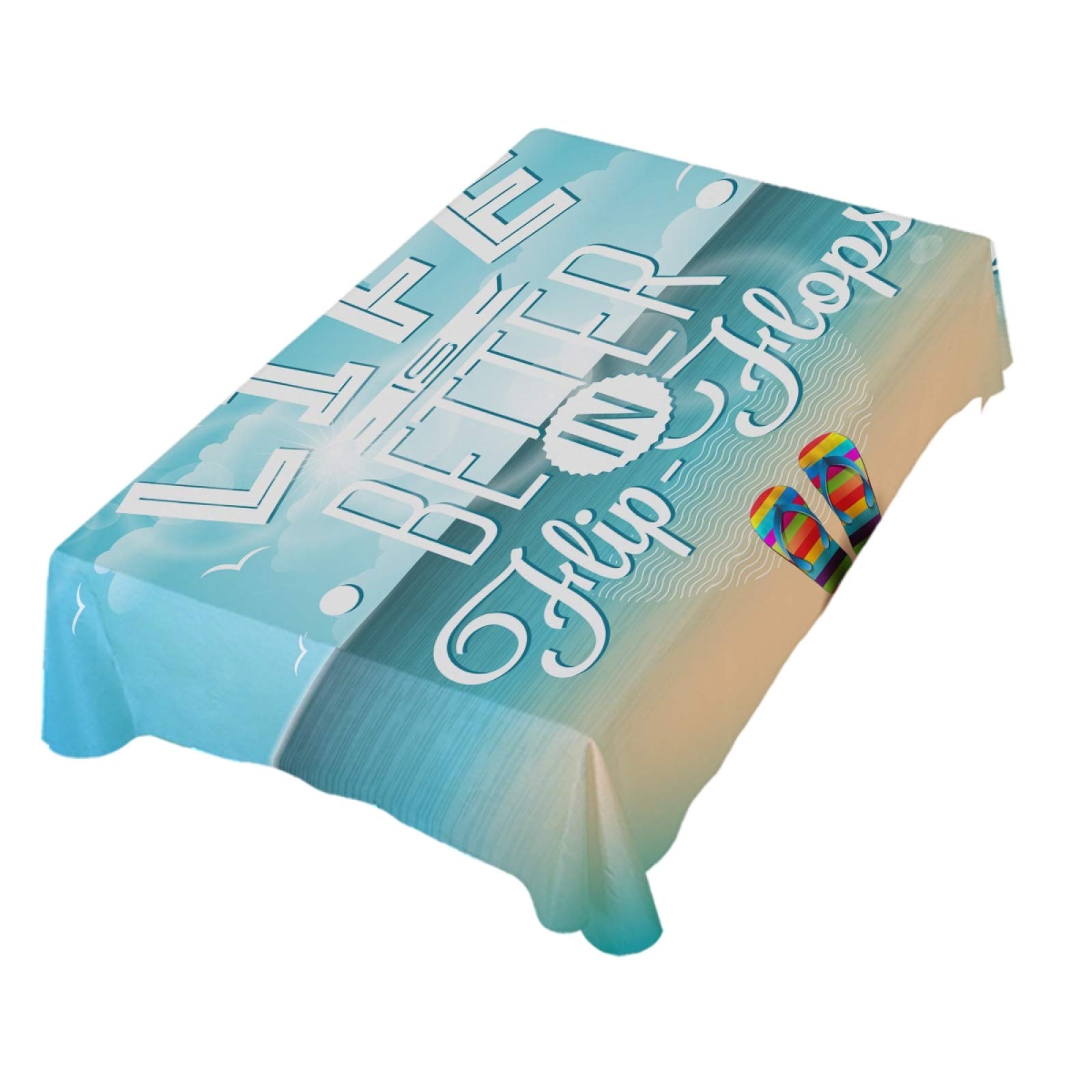 Flip Flop Summer Beach Themed Polyester Tablecloth - 60 x 108 Inch Rectangle Table Cover for Party Decor, Dinner Table, and Outdoor Gatherings | Perfect for Beach Parties, BBQs, and Tropical-Themed Events