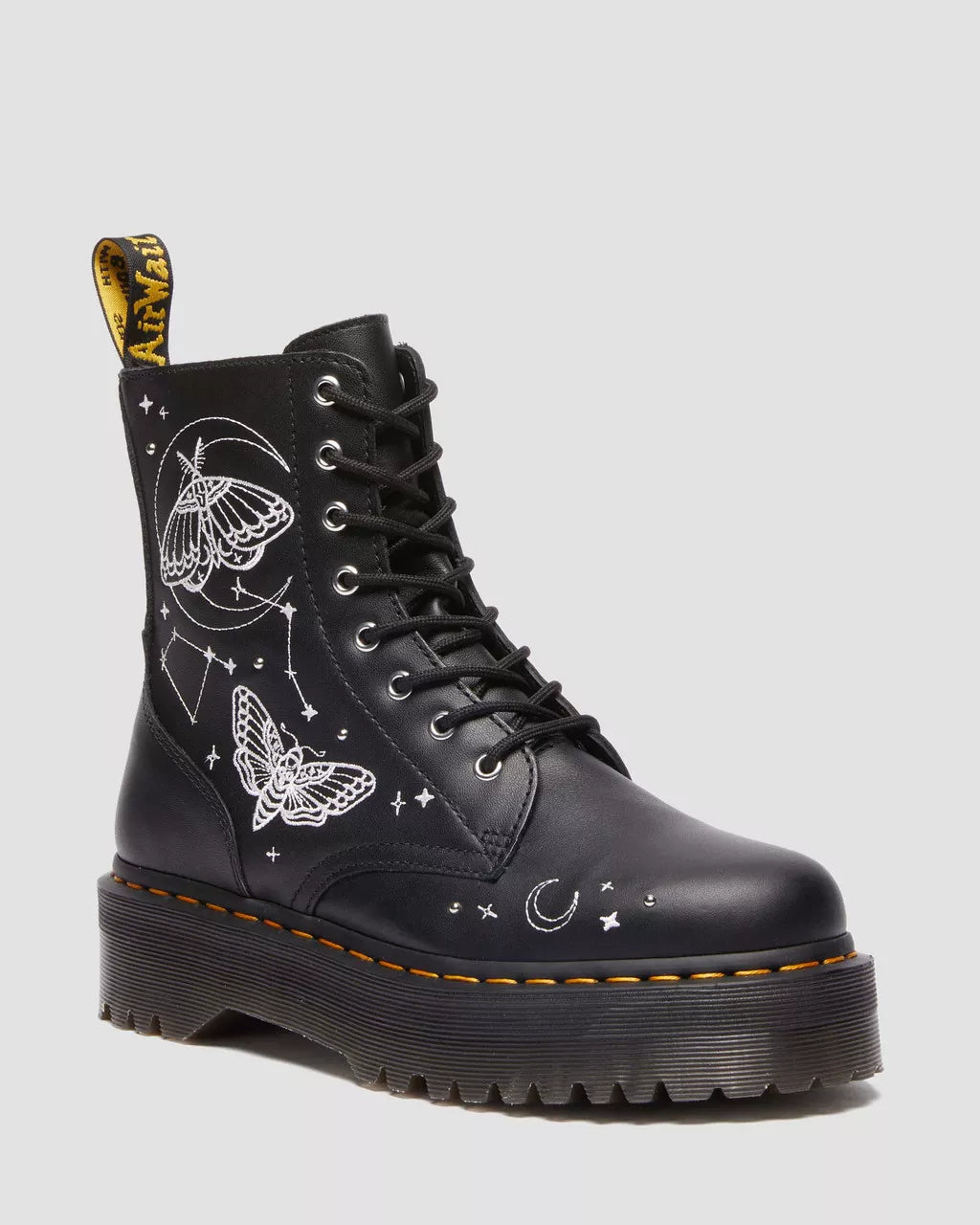 Dr. Martens Jadon Celestial Moth Embroidered Platform Boots - Gothic Punk Style Chunky Sole Shoes for Women | Perfect for Concerts, Festivals & Alternative Fashion Outfits