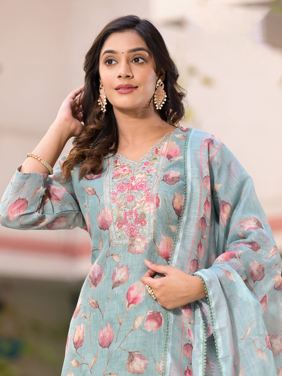 Stylish Blue Designer Pant Suit with Printed Embroidery - Elegant Women's Formal Wear for Office, Parties & Special Occasions