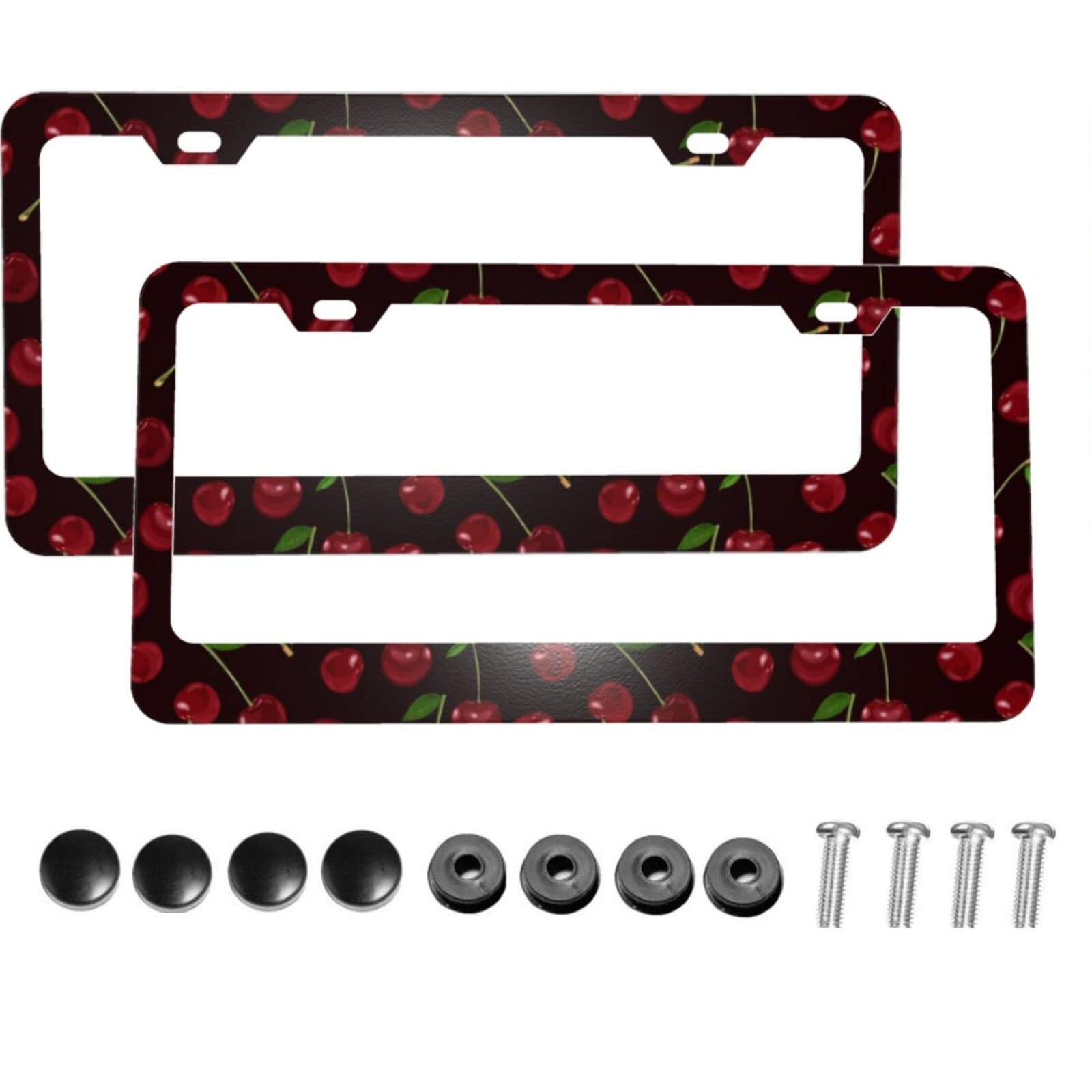Vintage Cherry Pattern Metal License Plate Frame - 2 Sets with Screws for US Standard Vehicles | Rust-Proof Auto Decorative Car Accessory | Perfect for Classic Cars, Trucks & SUVs