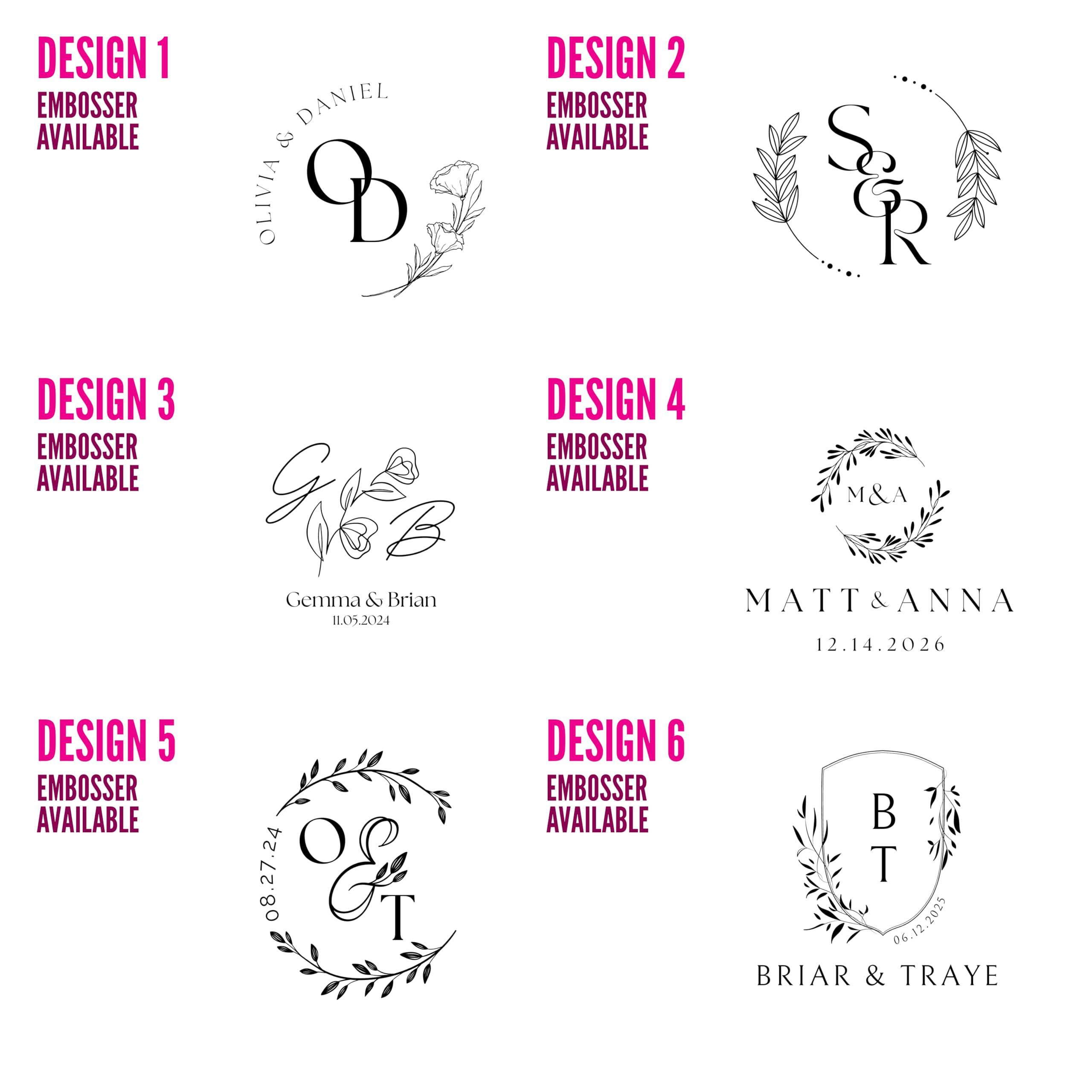Personalized Wedding Monogram Stamp & Embosser - 30 Custom Designs for Save The Date Cards, Invitations & Stationery (Wood Handle) - Perfect for DIY Wedding Stationery, Bridal Shower Invites & Thank You Cards