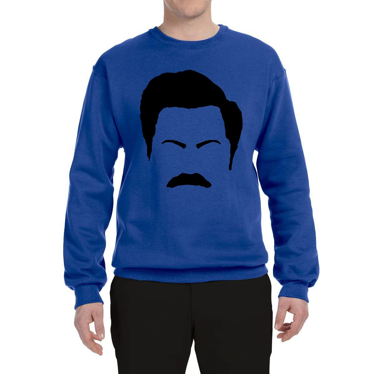 Wild Bobby Parks and Rec Fans Ron Swanson Mustache Face Silhouette Graphic Sweatshirt - Unisex Crewneck Pop Culture Tee for TV Show Lovers & Comedy Fans