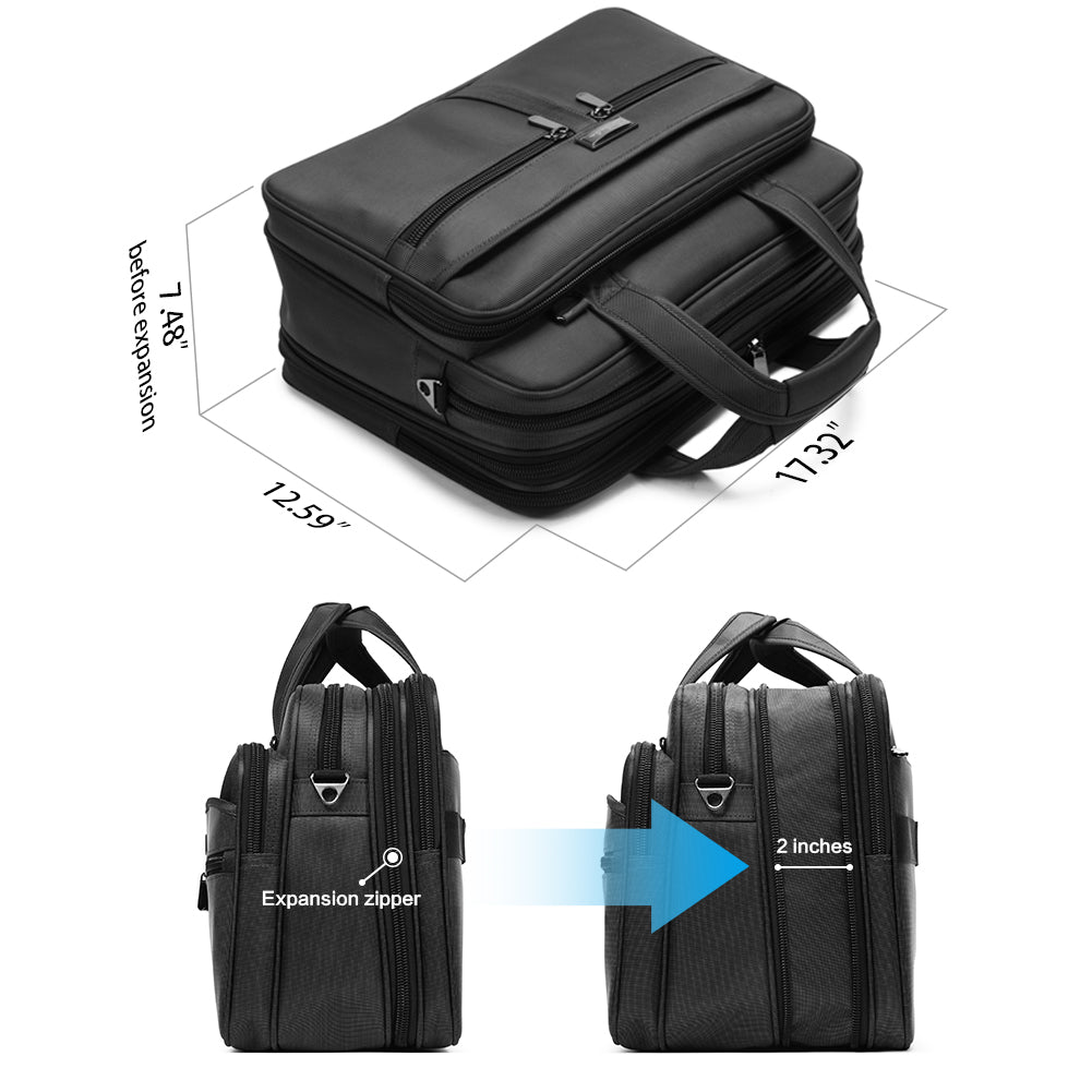 BOSTANTEN 17 Inch Laptop Bag for Men - Water Resistant Nylon Business Briefcase - Large Travel Computer Bag for Work & Office - Perfect for Business Trips & Commuting (Black)