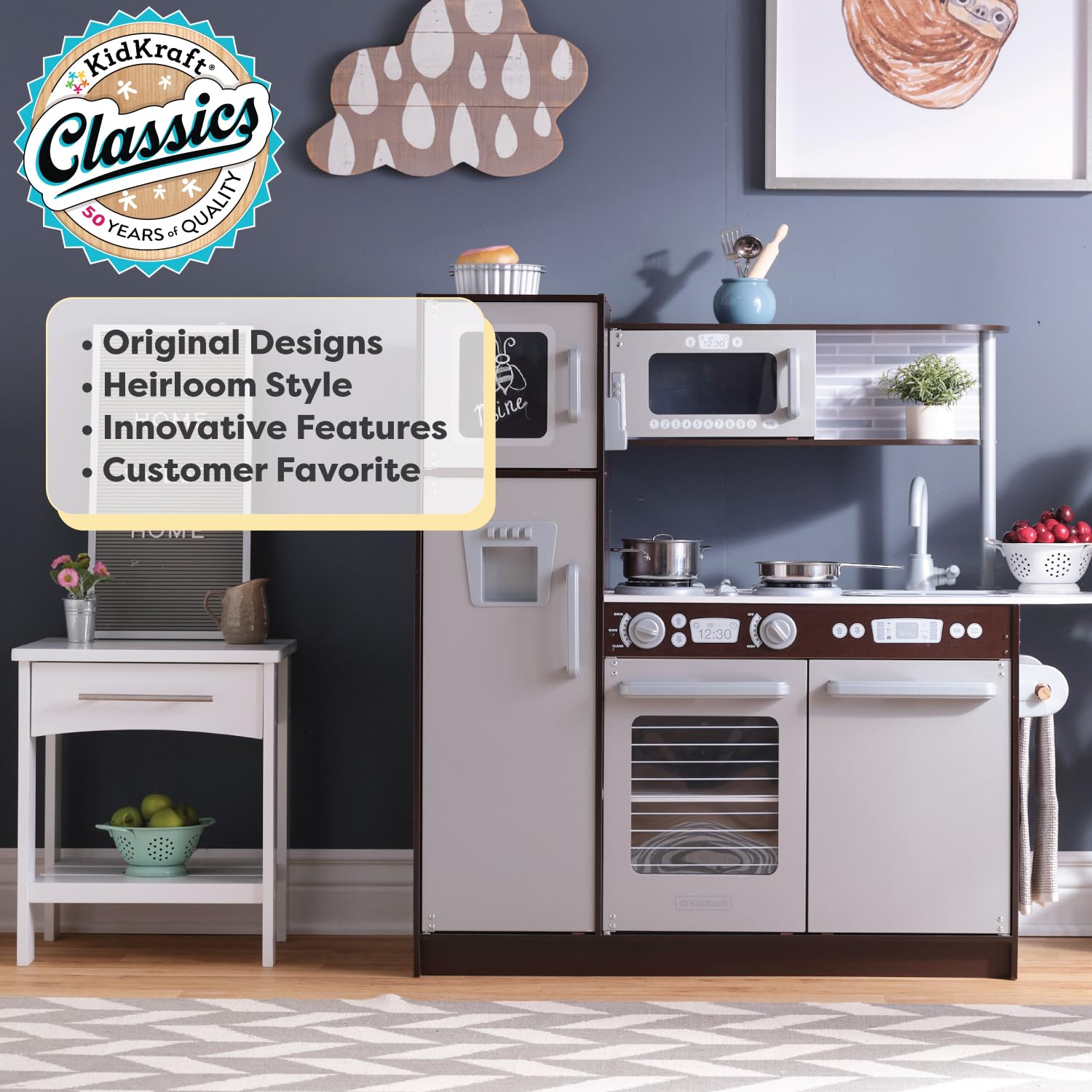 KidKraft Uptown Espresso Wooden Play Kitchen Set with Play Phone, Chalkboard & Towel Rack - Pretend Cooking Toy for Toddlers & Kids - Perfect for Imaginative Play, Birthday Gifts & Preschool Learning