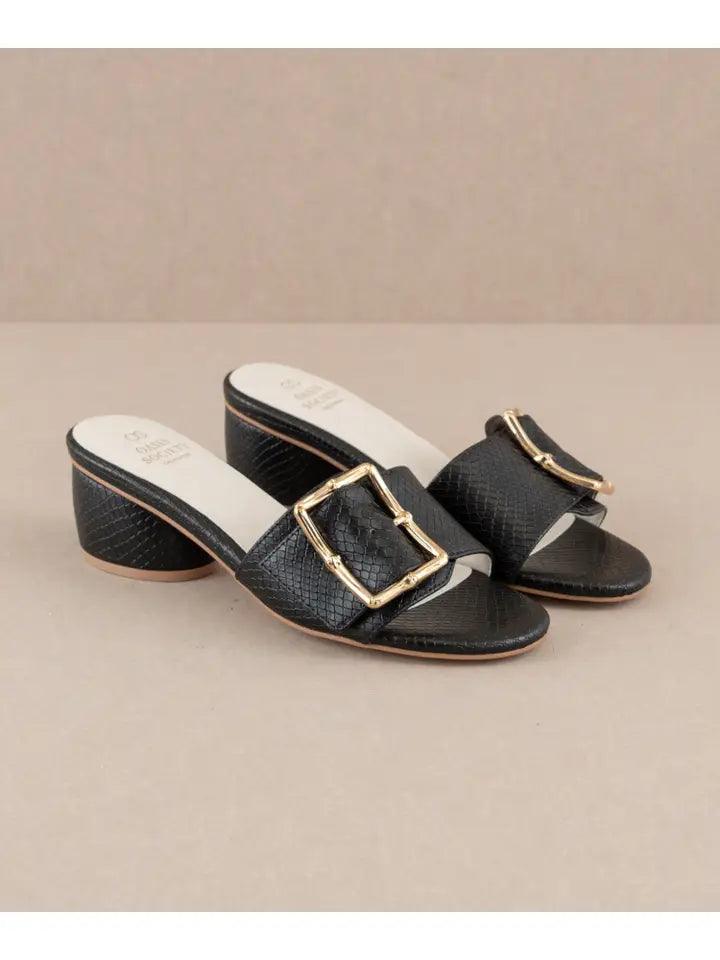 Stylish Tucson Black Low Heel Sandals with Bamboo Buckle - Comfortable Women's Casual Shoes for Summer, Beach & Outdoor Wear
