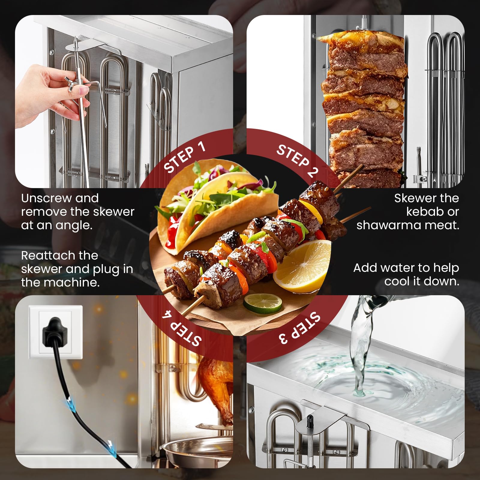 NEWTRY Electric Shawarma Grill Machine 0-572℉ Vertical Rotating Broiler - Commercial & Home Use Gyro Rotisserie Oven for Chicken, Doner Kebab, Meat - Perfect for Restaurants, Food Trucks & Home Kitchens (110V 2600W)