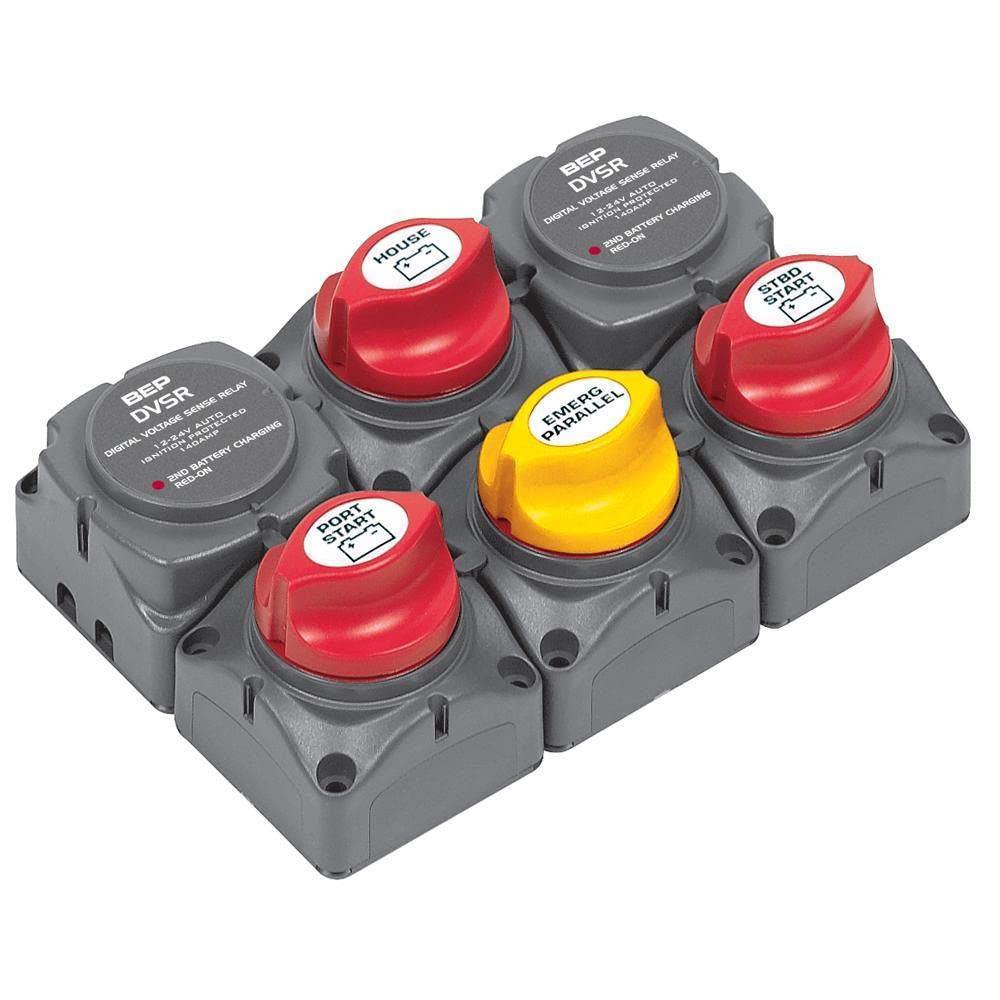 BEP 717-140A-DVSR Marine Battery Distribution Cluster for Twin Outboard Engines - 3 Battery Banks System - Perfect for Boating, Fishing & Offshore Power Management