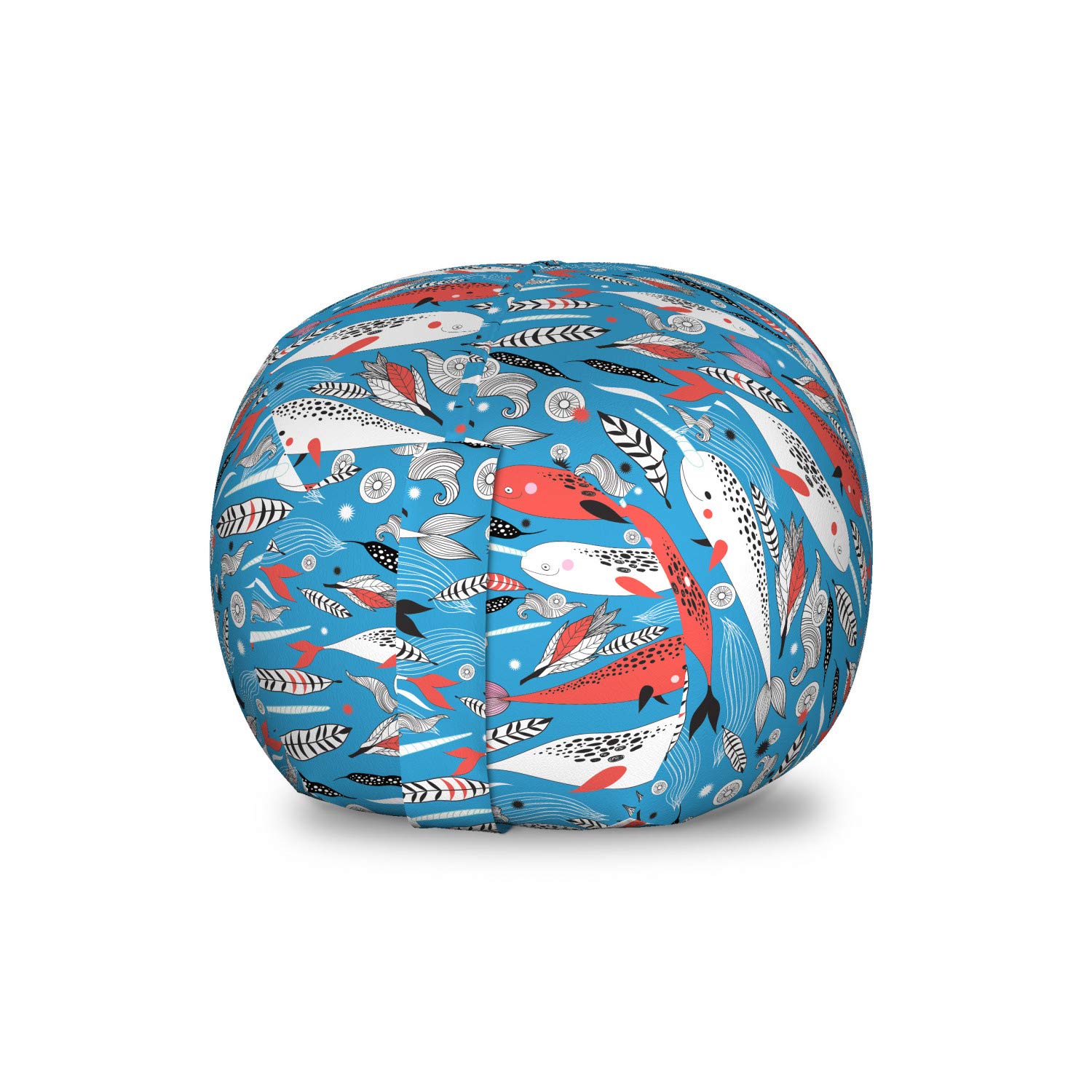Ambesonne Narwhal Storage Toy Bag Chair - Underwater Life Themed Whale & Bird Feather Illustration, Colorful Stuffed Animal Organizer Washable Bag, Small Multicolor - Perfect for Kids' Room, Nursery Storage & Playroom Organization