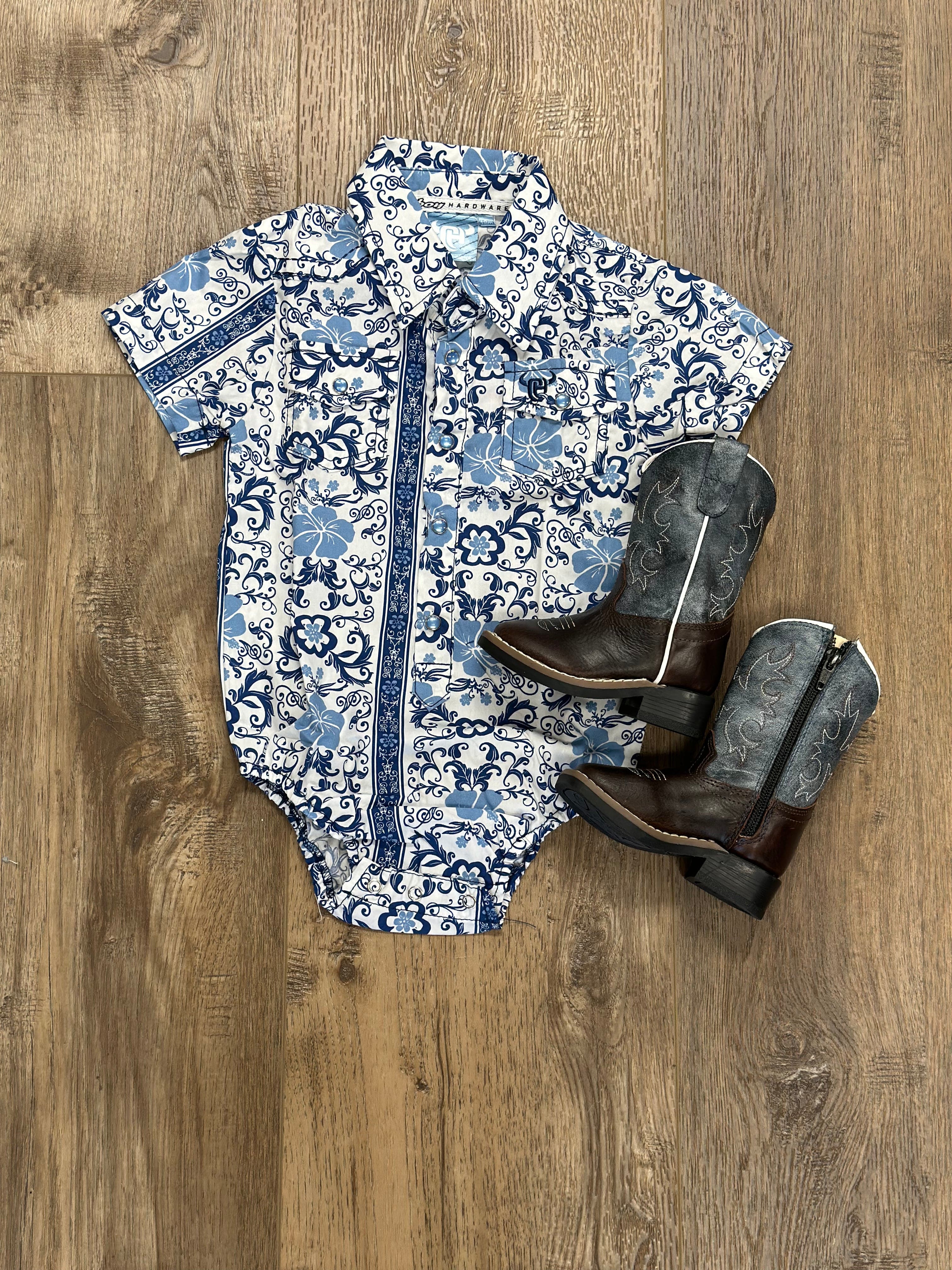 Boys Infant Short Sleeve Blue Floral Print Romper - Perfect for Summer Outings & Photo Shoots