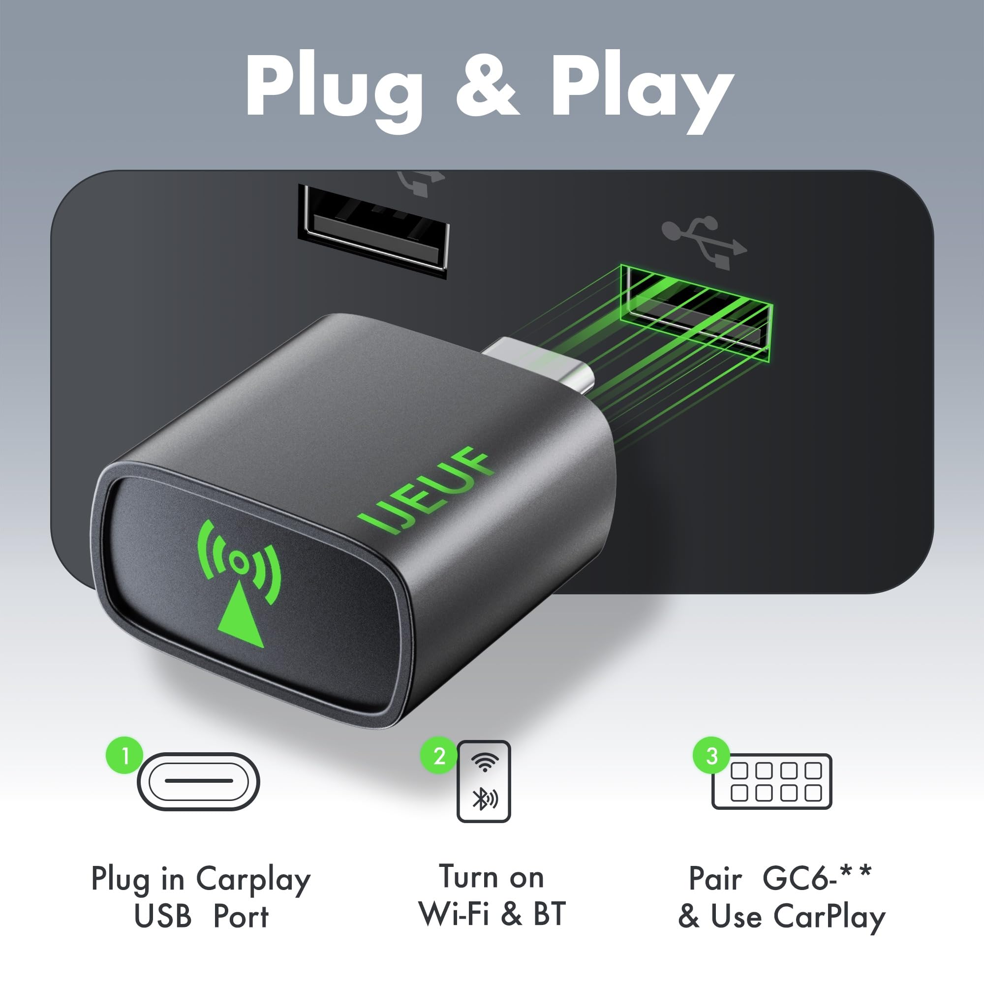 Wireless CarPlay Adapter for iPhone - Mini Plug & Play CarPlay Dongle with Instant Connection, Hi-Fi Sound & HD Video, Compatible with iOS 10+ & Cars 2018+ (Perfect for Commuting, Road Trips & Hands-Free Driving)