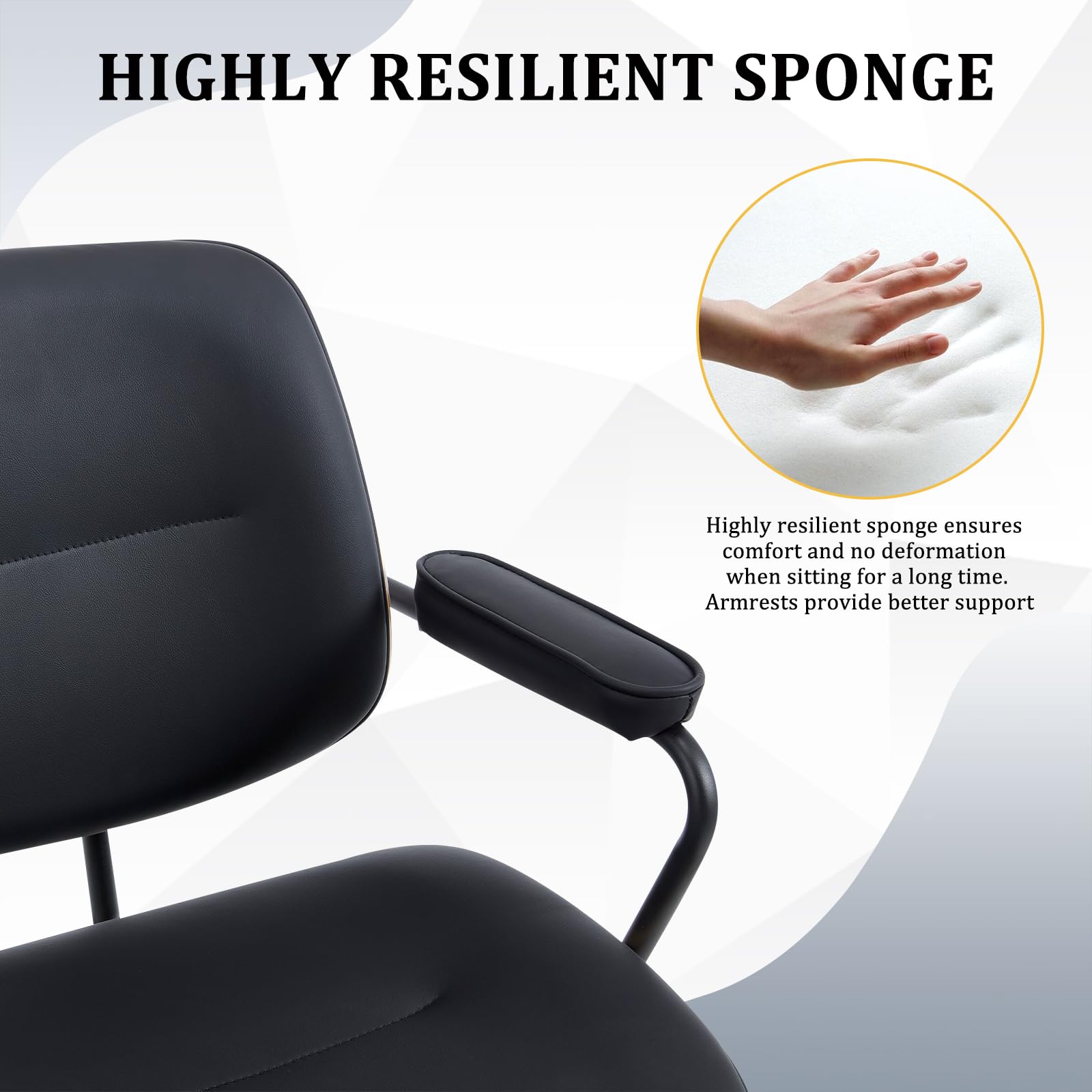 Mid Century Modern Office Chair with Adjustable Height & Armrests - Walnut Back Ergonomic Desk Chair with Wheels for Home Office, Study, Reading Room - Black (Set of 1) | Perfect for Workspaces, Libraries & Cozy Home Offices