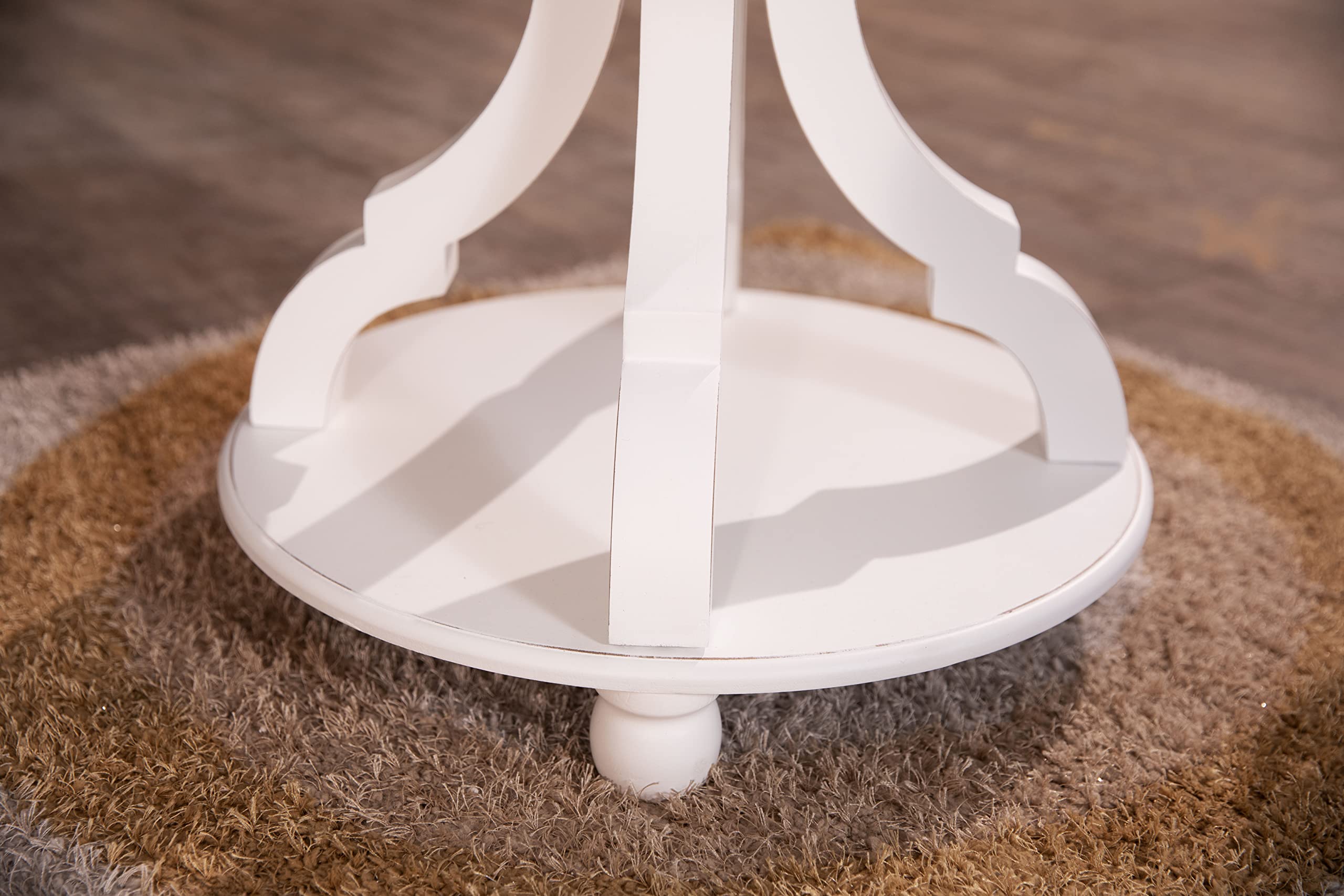 FINECASA 22x24 Inch Small Round End Table with Shelf - Distressed Cream White Accent Table with Carved Legs for Bedroom, Living Room, Dorm | Perfect as Nightstand, Side Table or Coffee Table