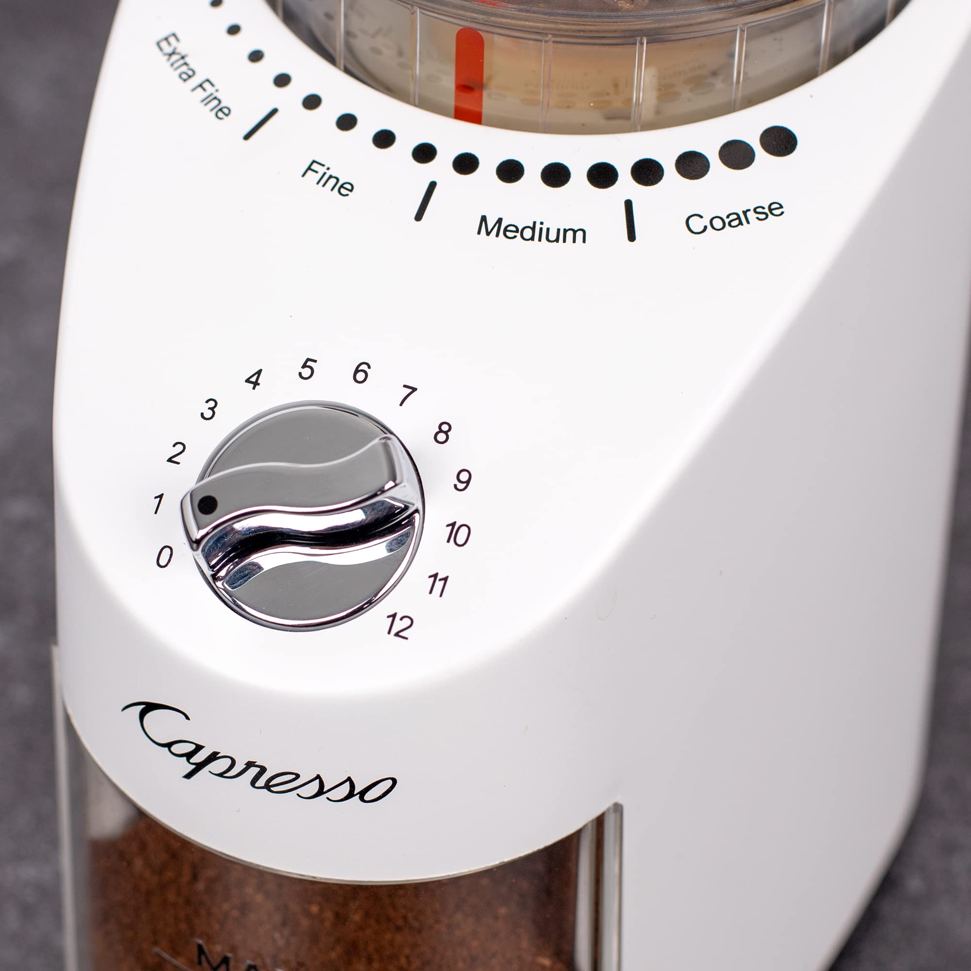 Capresso Infinity Plus Conical Burr Coffee Grinder - Premium Stainless Steel Burrs, Adjustable Grind Settings, White - Perfect for Espresso, French Press & Pour Over Coffee Brewing