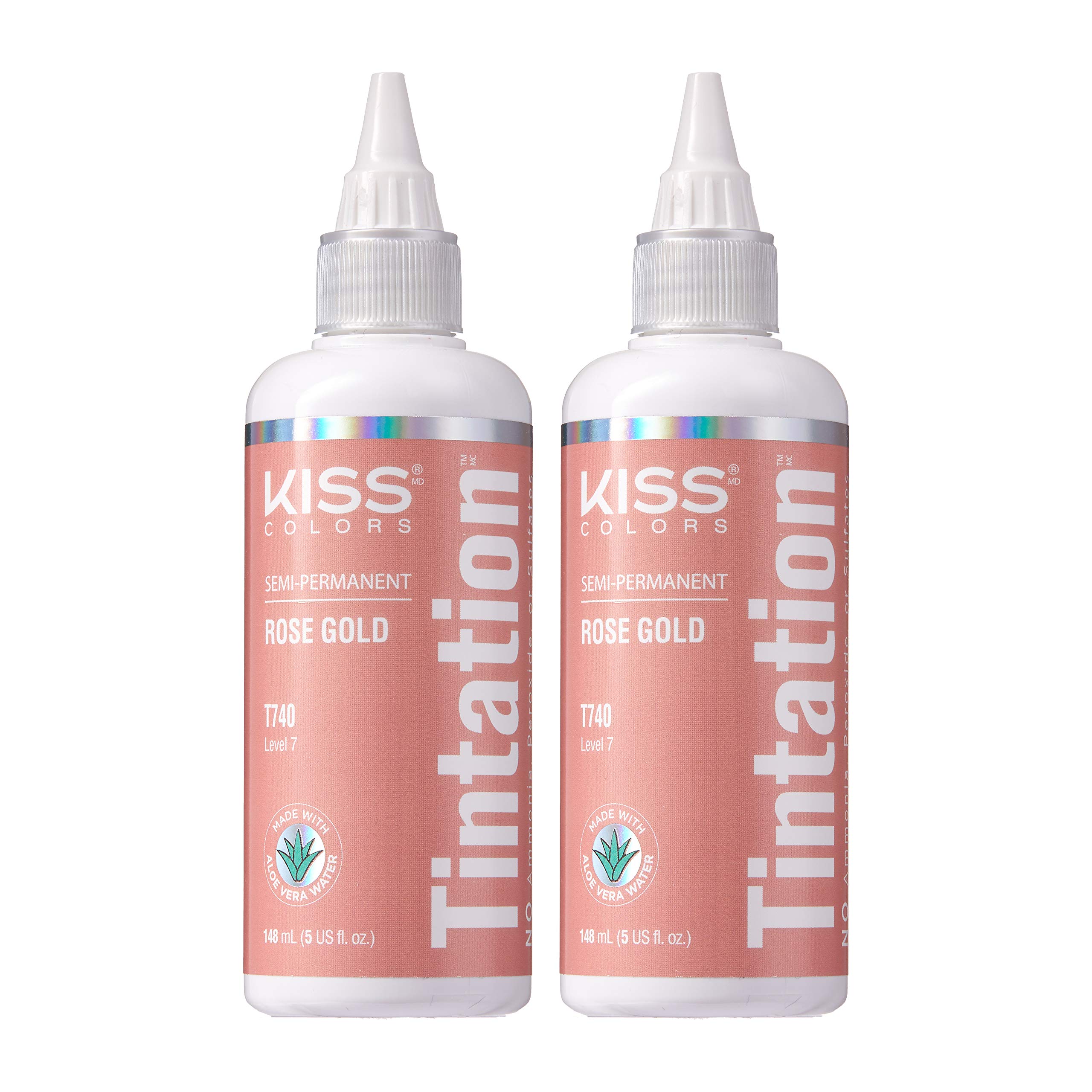 Kiss Tintation Semi-Permanent Hair Dye - 5oz Rose Gold (2 Pack) | Vegan & Cruelty-Free Hair Color for Brunettes & Blondes | Perfect for DIY Salon-Quality Highlights & Root Touch-Ups at Home