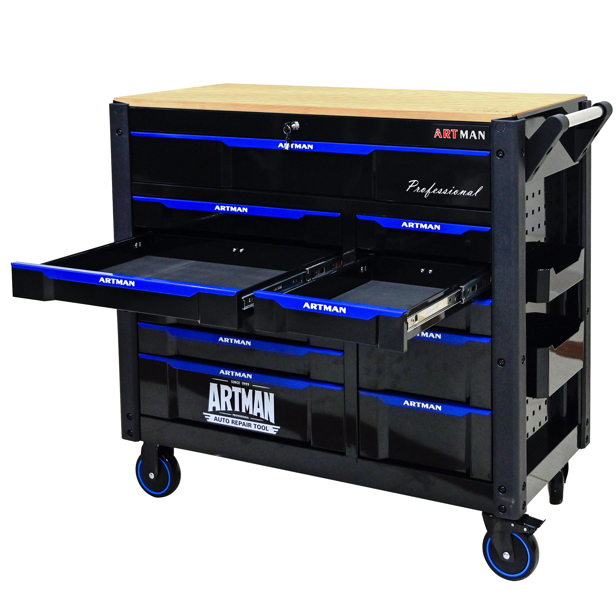 12-Layer Multi-Purpose Rolling Tool Cart with Wooden Countertop - Perfect for Garage, Workshop, and Home Organization