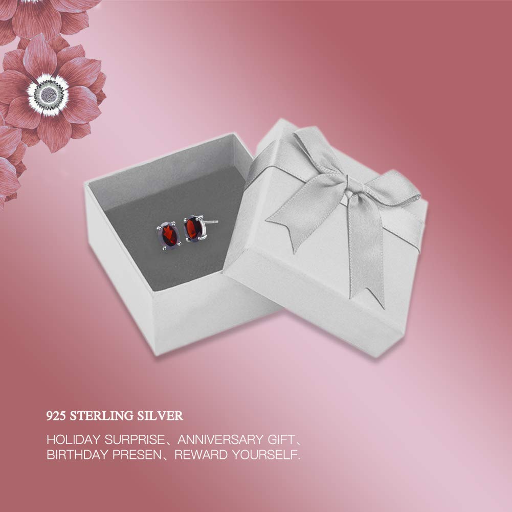 925 Sterling Silver Stud Earrings for Women - 6x8mm Oval Natural Gemstone Ear Studs | Elegant Jewelry Gift for Her | Perfect for Everyday Wear, Office & Special Occasions