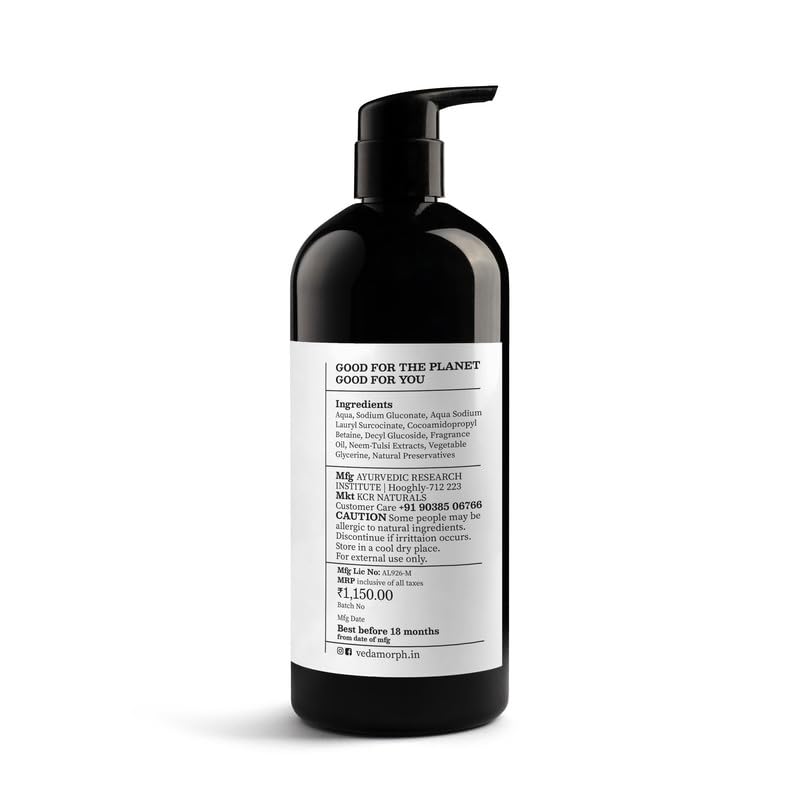 Vedamorph Neem Tulsi Face Wash for Women & Men - 500ml Natural Cleanser for Acne, Oily & Sensitive Skin - Daily Skincare Routine for Clear & Healthy Complexion