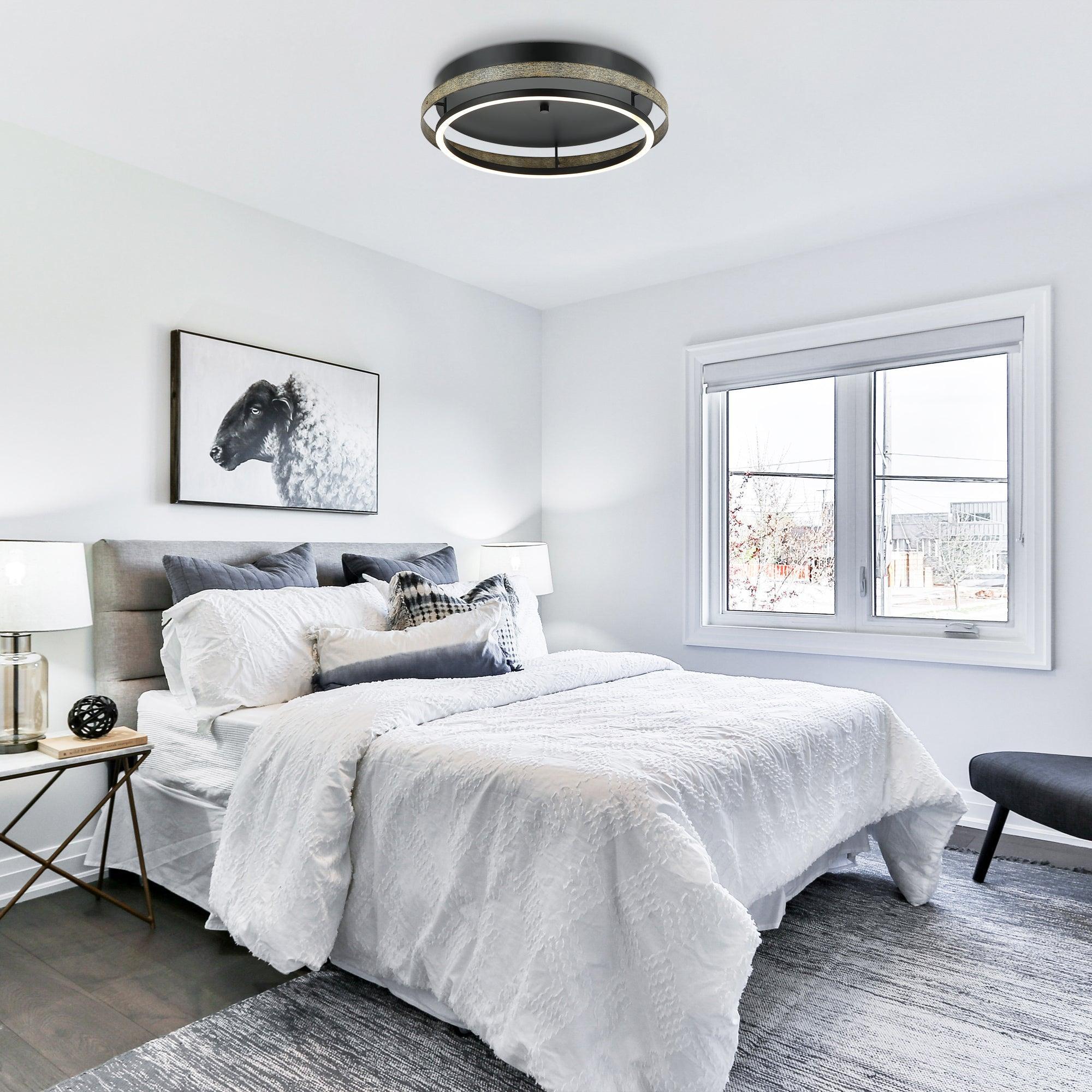 18 Inch Round Farmhouse LED Flush Mount Ceiling Light - Vintage Style Dimmable Lighting Fixture for Kitchen, Dining Room, Bedroom, or Living Room