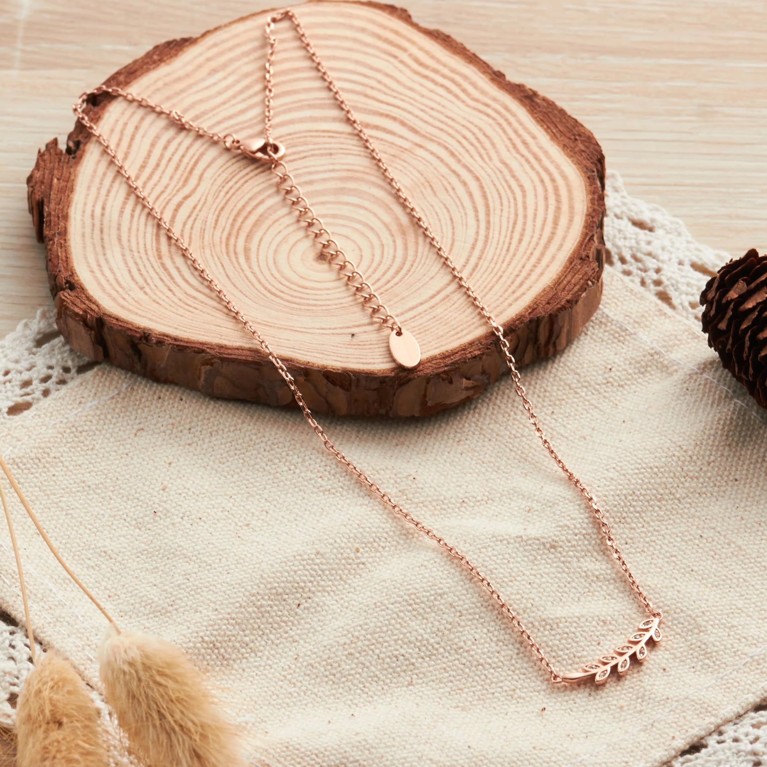 Philip Jones Rose Gold Plated Leaf Necklace with Zircondia® Crystals | Elegant Women's Jewelry for Valentine's Day, Anniversary & Special Occasion Gifts