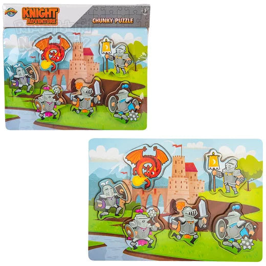 6 Piece Chunky Knights Wooden Puzzle - Montessori Toddler Learning Toy for Kids Ages 3-5 | Educational Brain Teaser for Preschool Classroom & Homeschool Activities