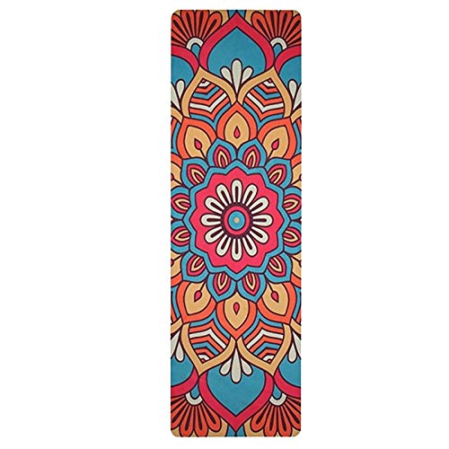 DIWANG Lotus Pattern TPE Yoga Mat - 5mm Thick Non-Slip Exercise Mat for Yoga, Pilates, Gym & Fitness - Red - Perfect for Home Workouts, Studio Sessions & Weight Loss Training