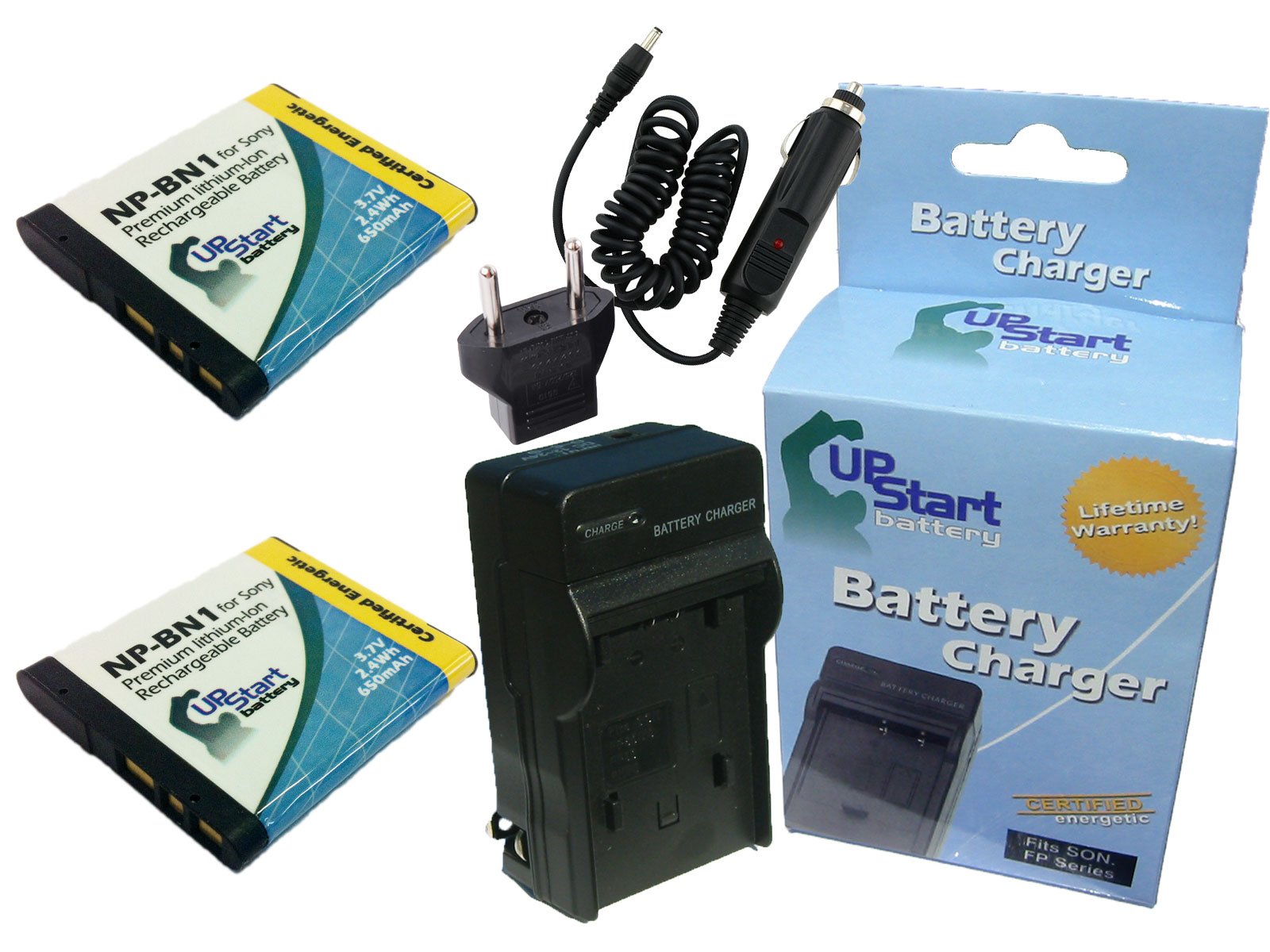 Sony NP-BN1 Battery & Charger Kit - 2 Pack with Car/EU Adapters for DSC-WX150L - Travel & Photography